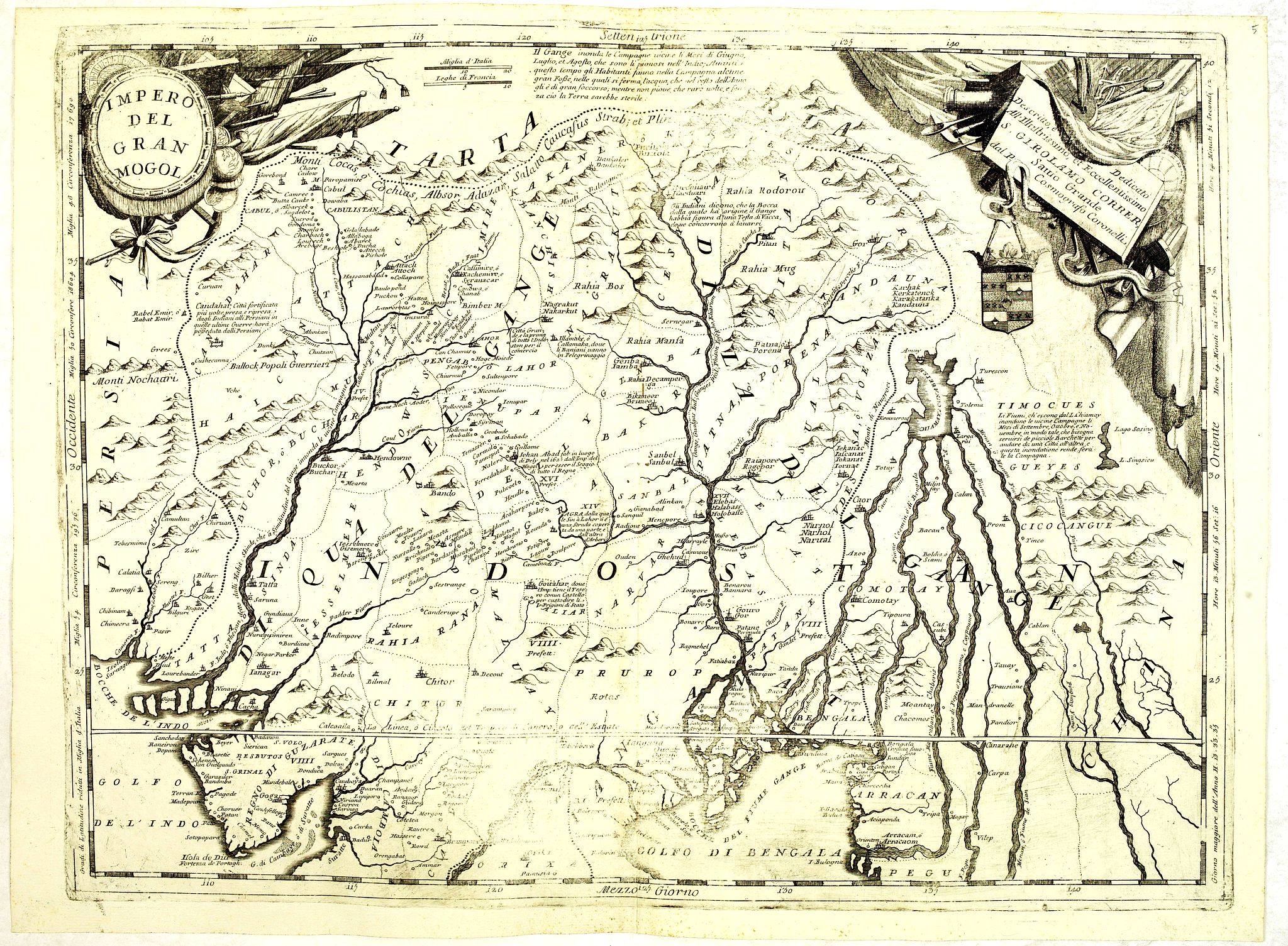 CORONELLI, V.M., Impero del Gran Mogol., antique map, old maps