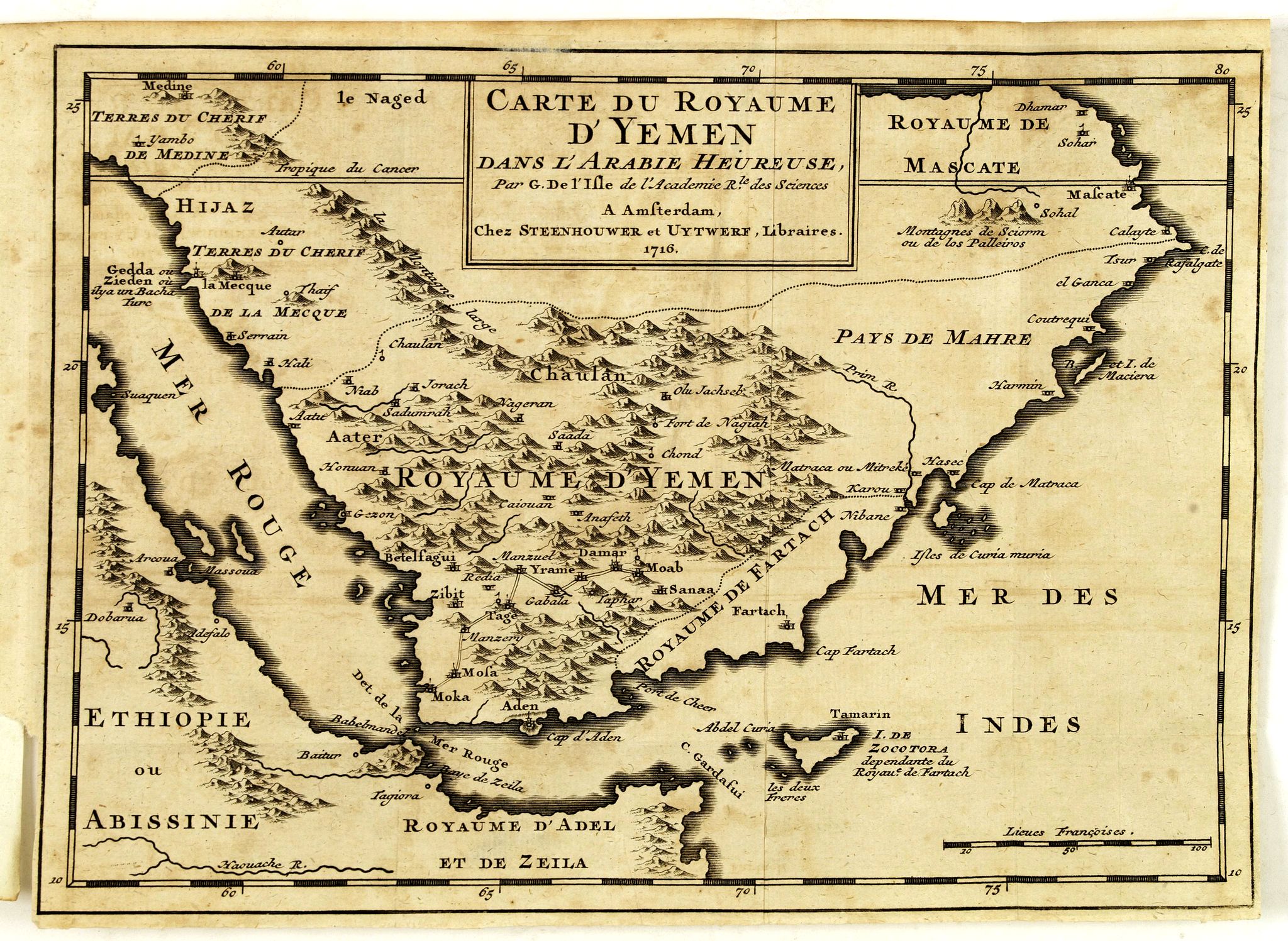 STEENHOUWER / UYTWERF, Carte du royaume d'Yémen dans l'Arabie heureuse par G. Delisle. . ., antique map, old maps