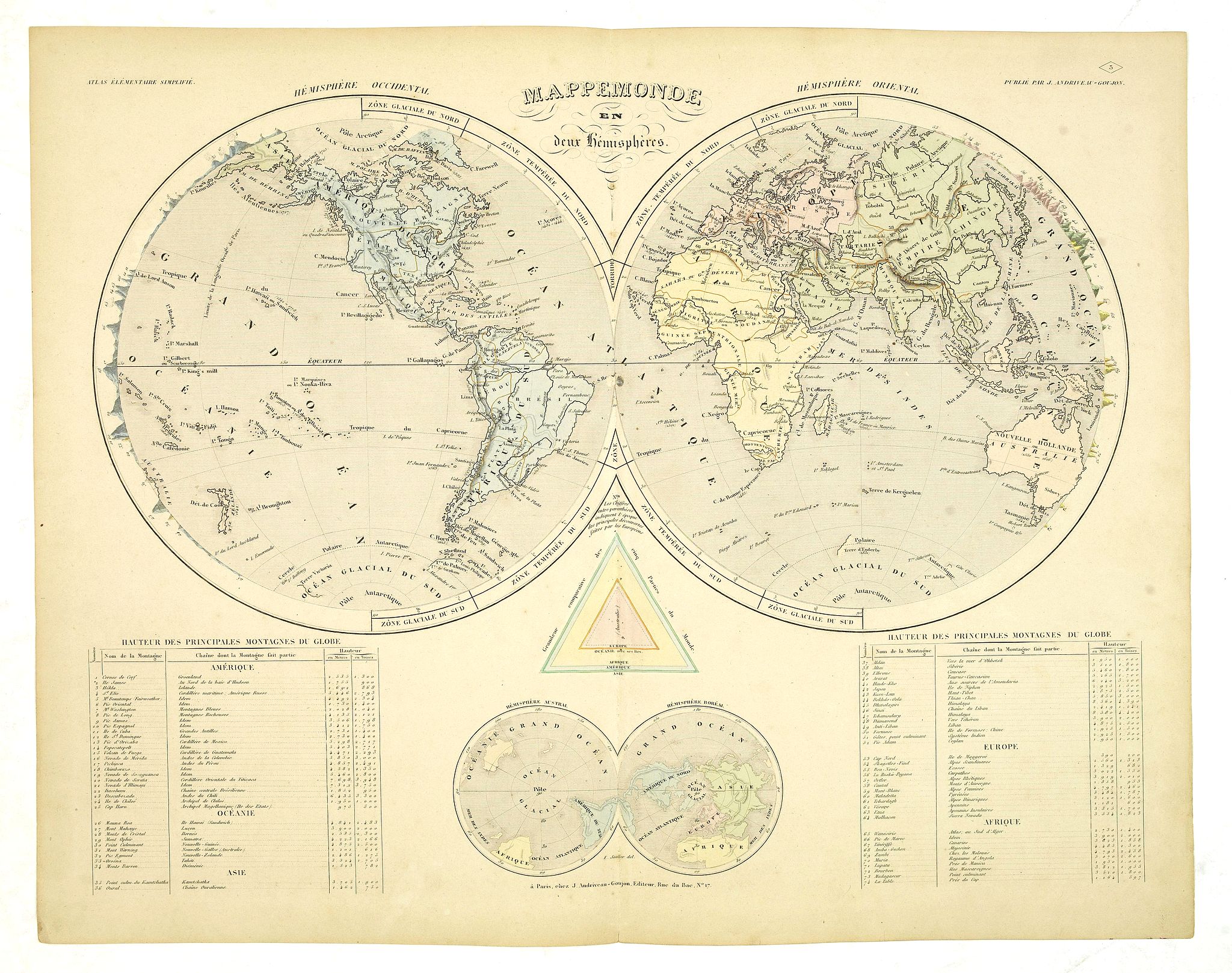 ANDRIVEAU-GOUJON, J., Mappemonde en deux Hemisphères., antique map, old maps