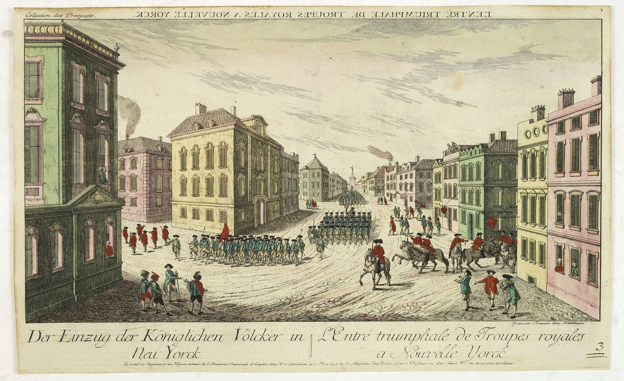 HABERMANN, F-X., L'entrée triumphale de troupes royales à Nouvelle York., antique map, old maps