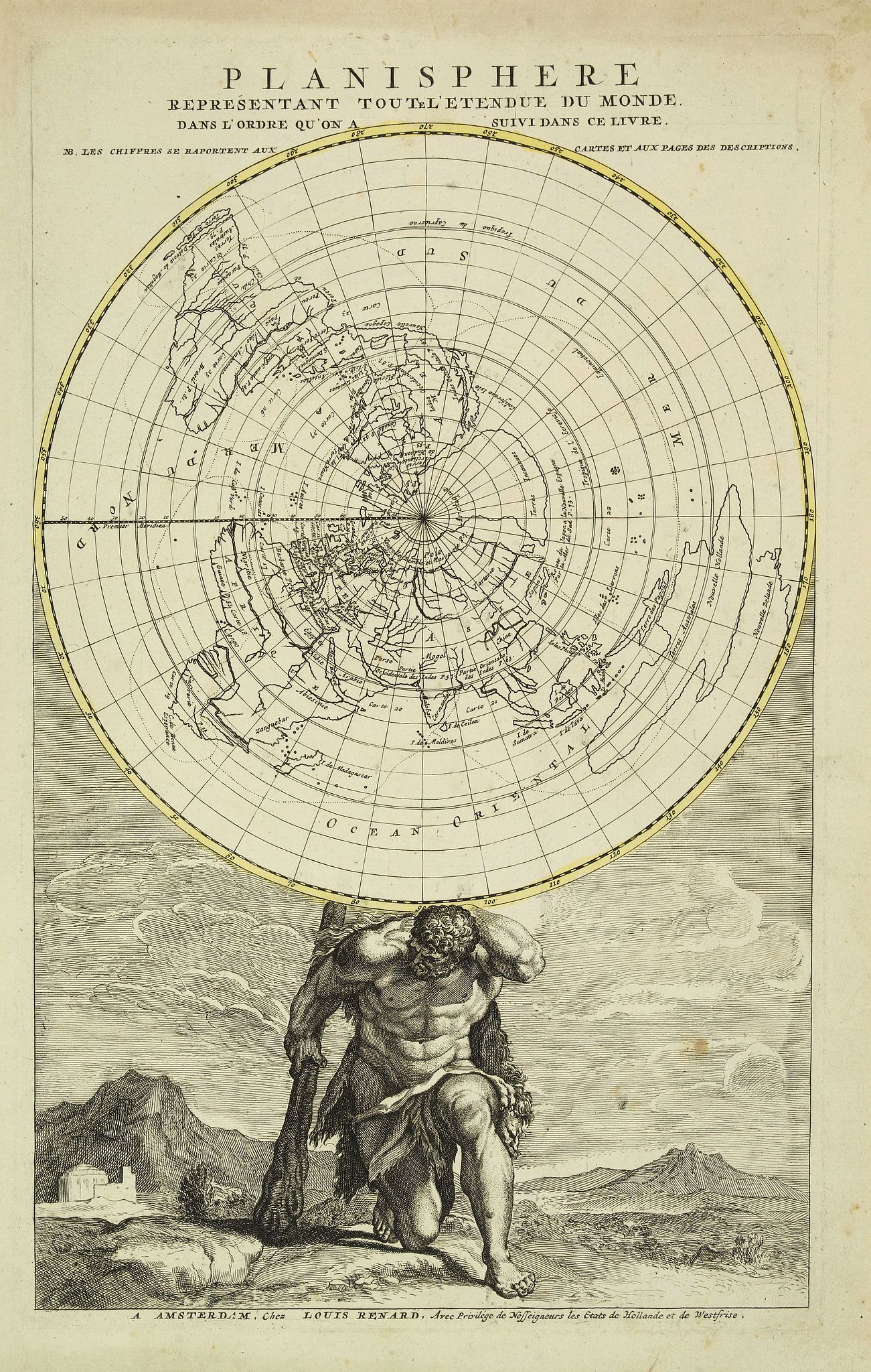 RENARD, L., [Title page] Planisphere representant tout e l'etendue du monde. . ., antique map, old maps
