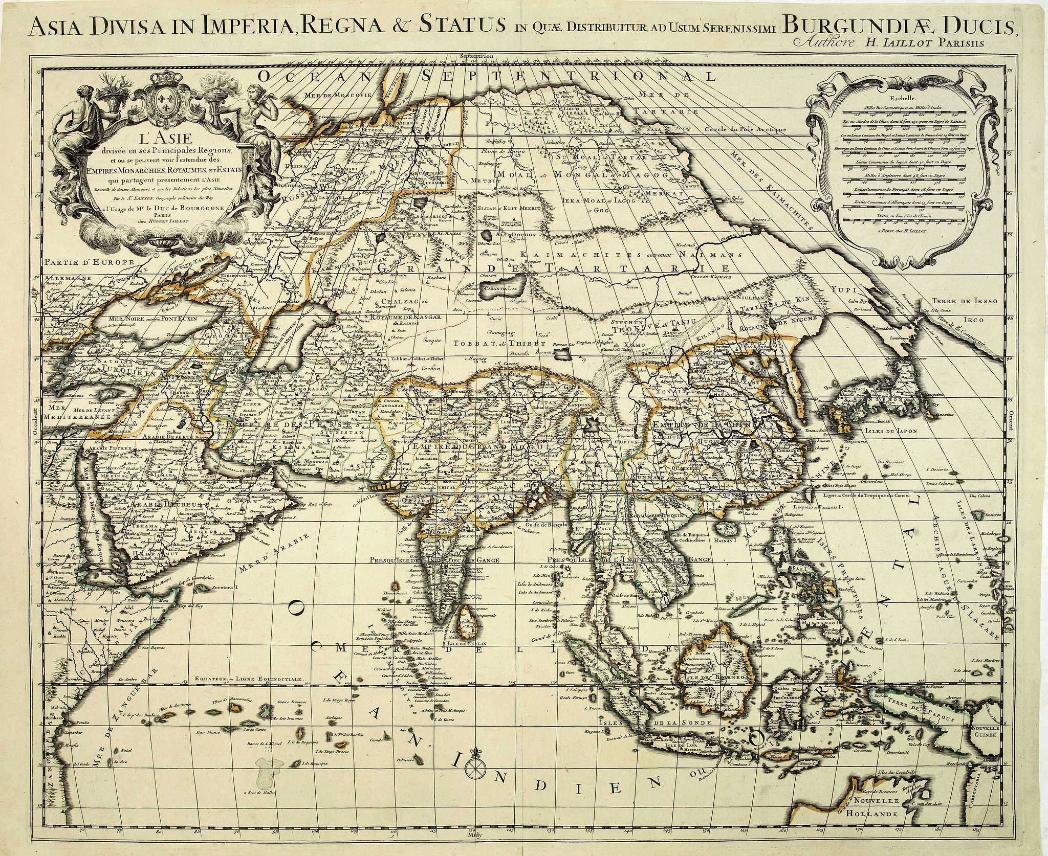 JAILLOT, A.H., L'Asie divisée en ses principales regions et ou se peuvent voir. . ., antique map, old maps
