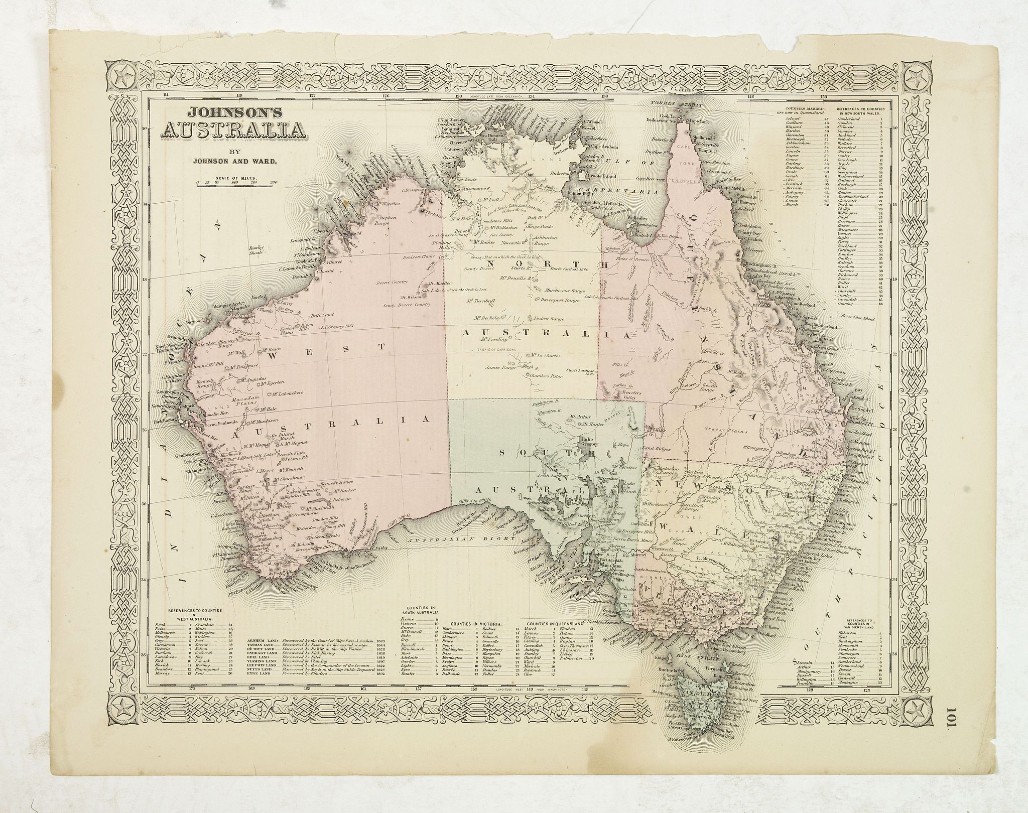 JOHNSON, A.J., Johnson's Australia by Johnson and Ward., antique map, old maps