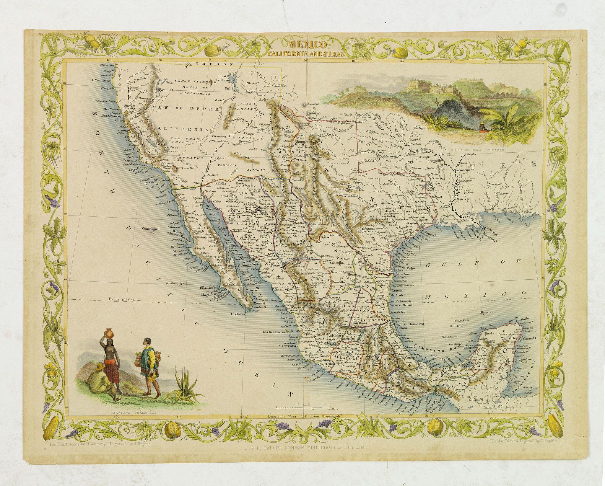 TALLLIS, J & F., Mexico California and Texas., antique map, old maps