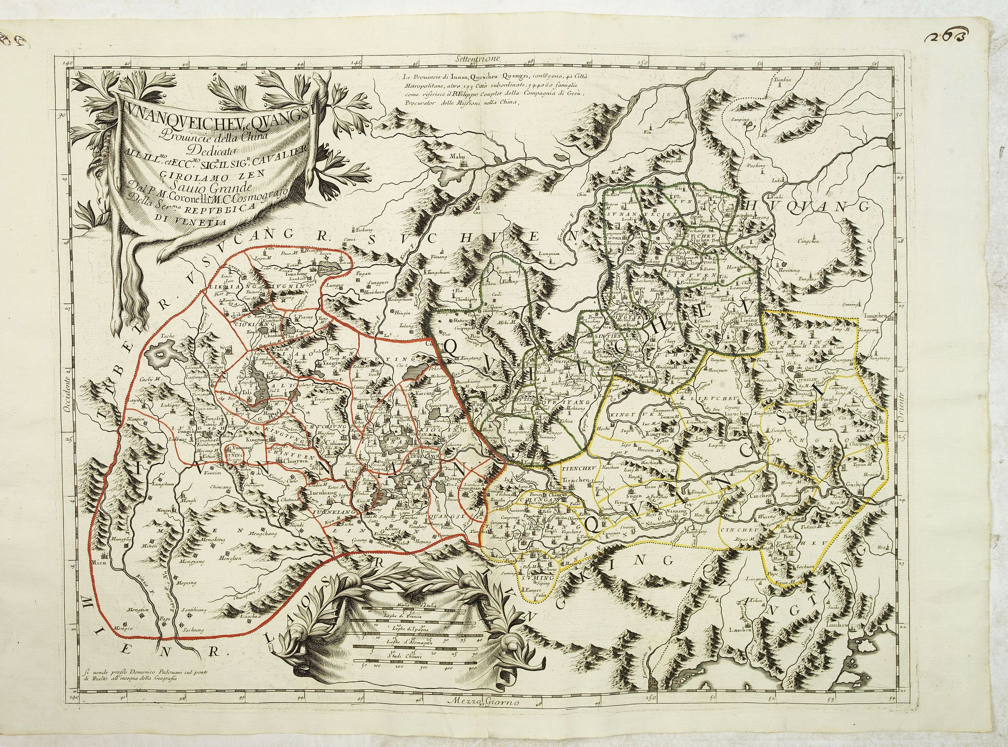 CORONELLI, V.M., Iunan, Queichev, e Quangsi Provincie della Cina. . ., antique map, old maps