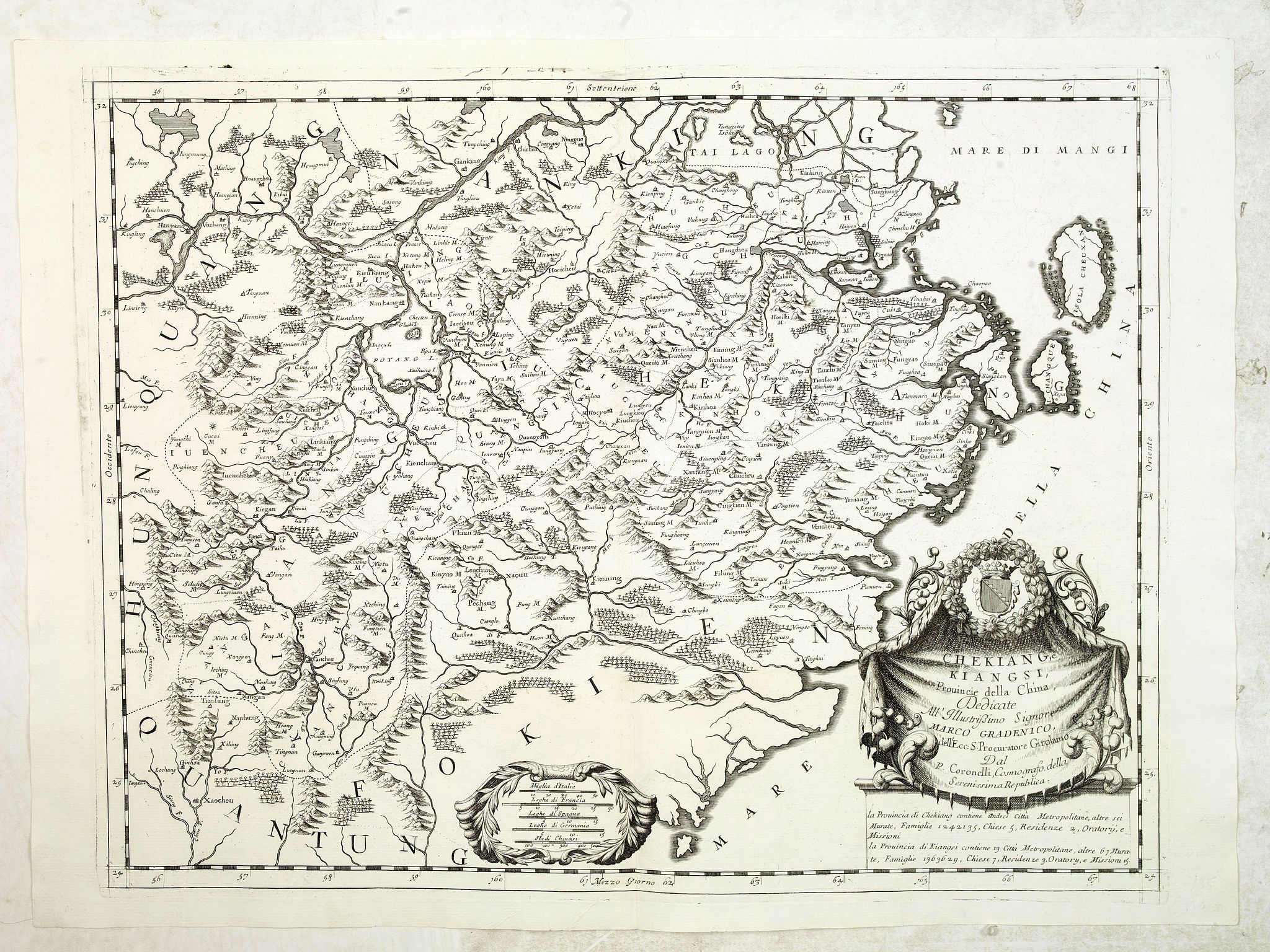 CORONELLI, V.M., Chekiang, e Kiangsi, Provincie della Cina. . ., antique map, old maps