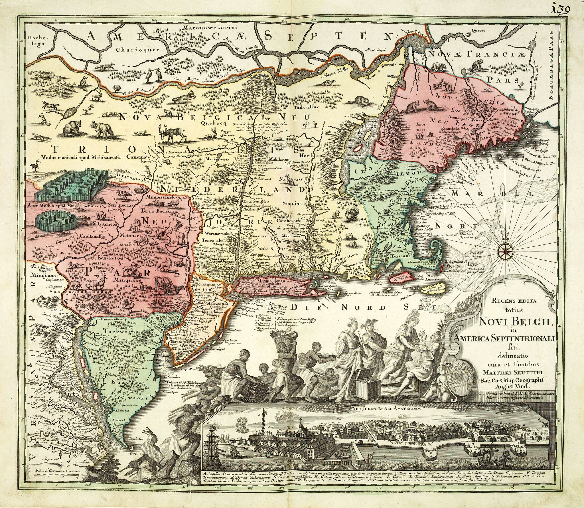 SEUTTER, M., Recens edita totius Novi Belgii in America Septentrionali., antique map, old maps