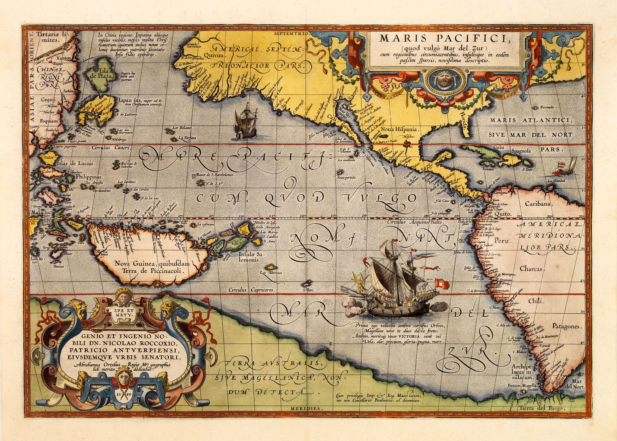 ORTELIUS, A., Maris Pacifici., antique map, old maps
