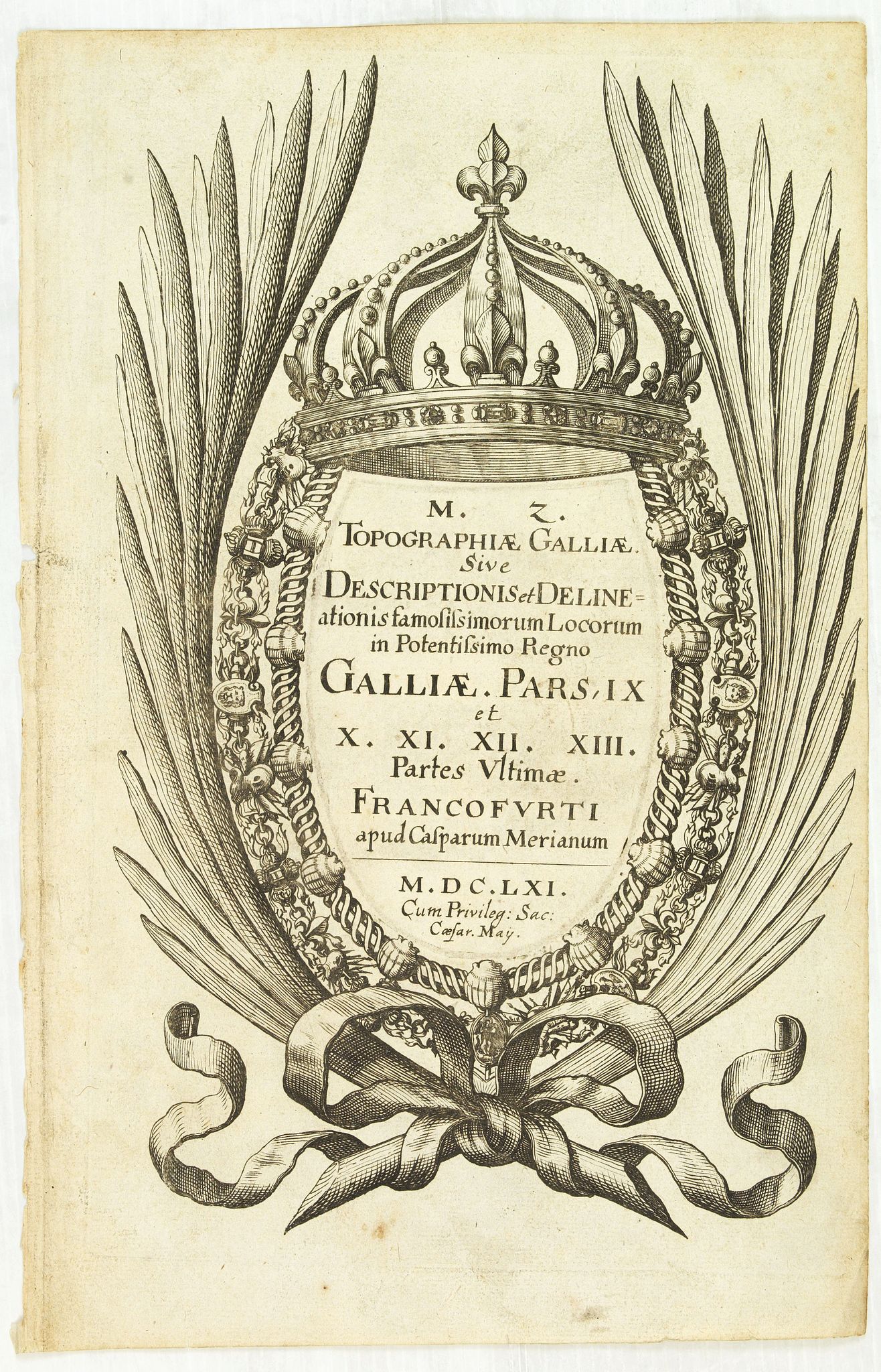 MERIAN, C., Title page : Topographia Galliae. . ., antique map, old maps