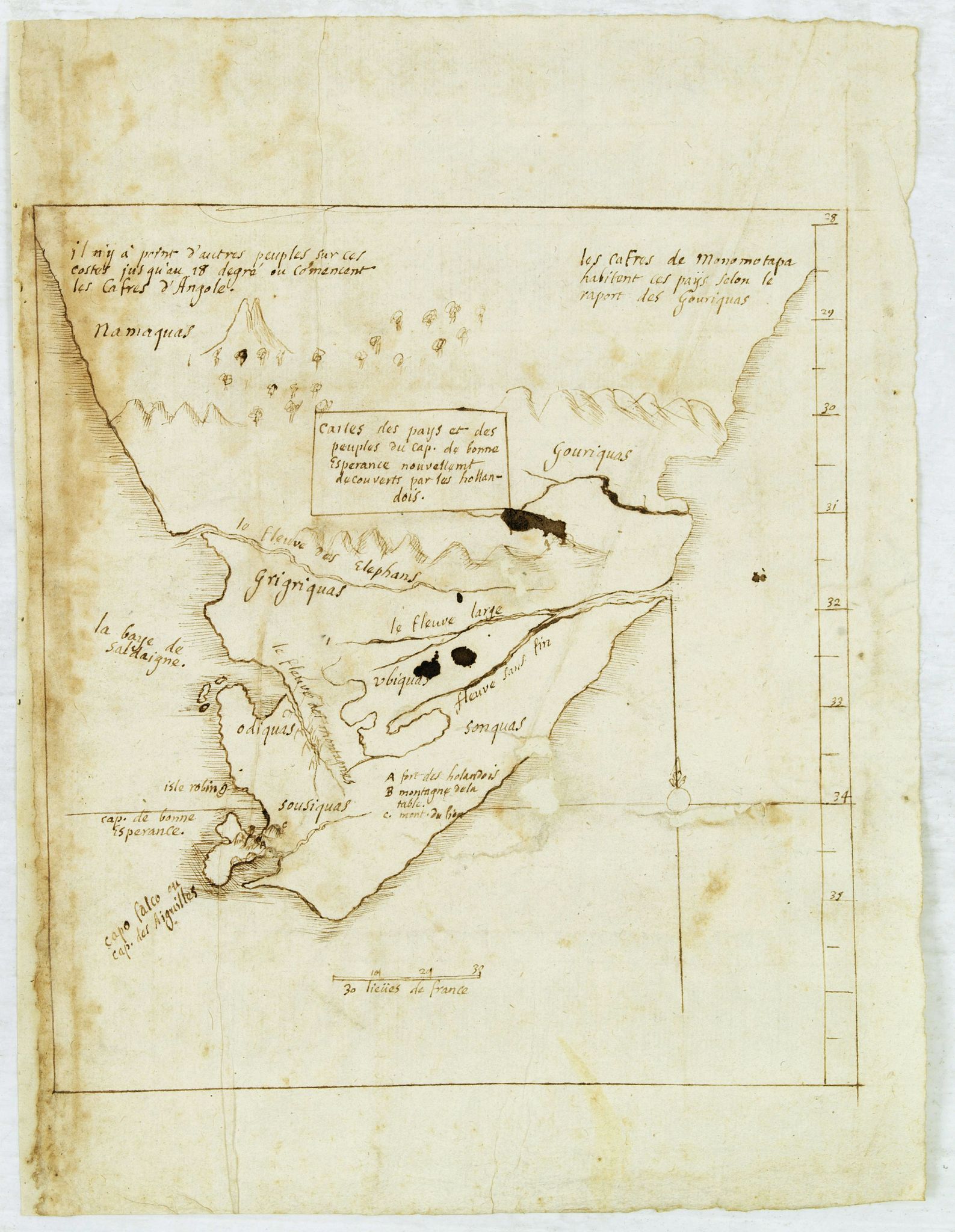 ANONYMOUS, Cartes des pays et des peuples du Cap de bonne Esperance nouvellemt decouverts par les Hollandois., antique map, old maps