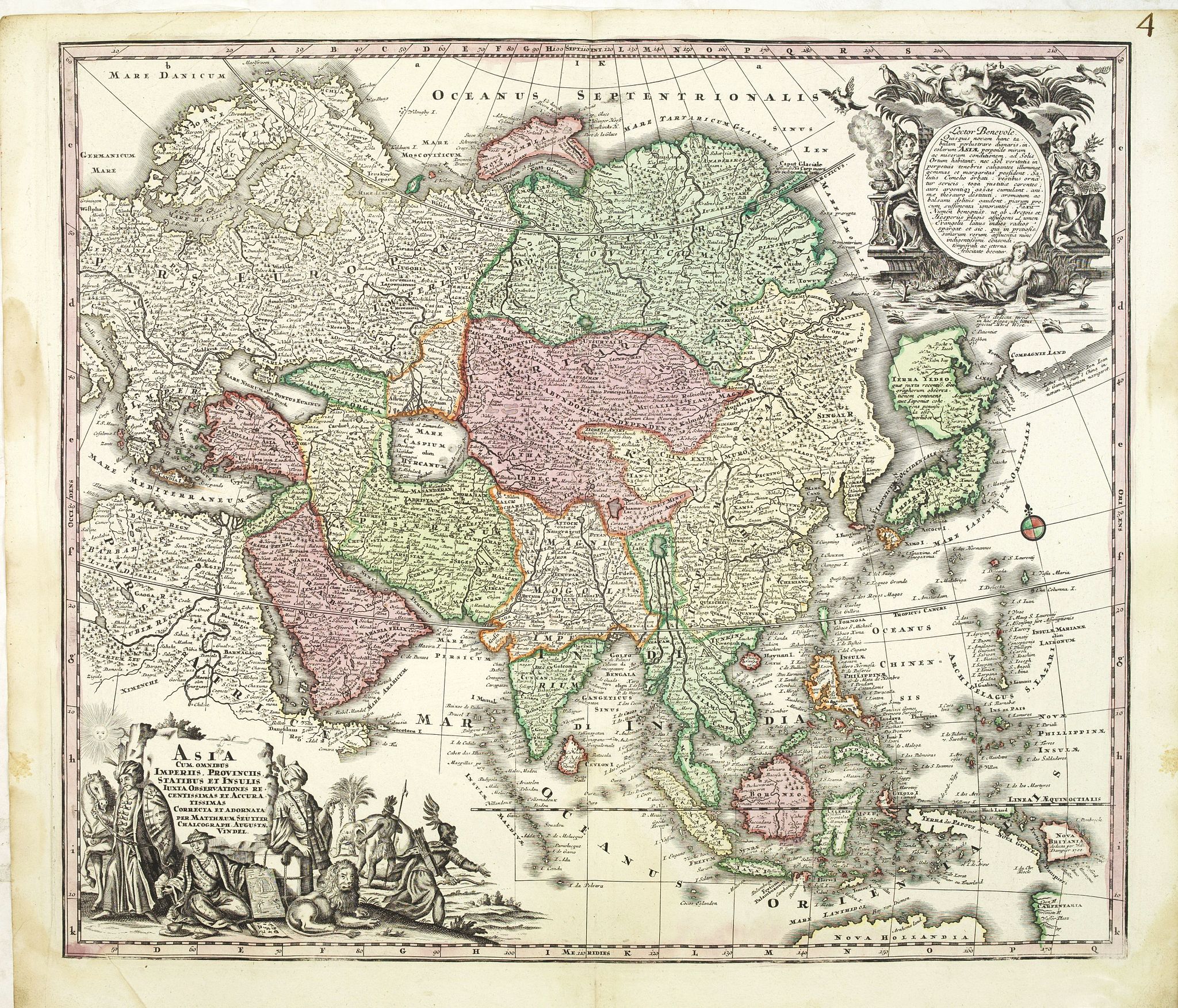 SEUTTER, M., Asia cum omnibus Imperiis, Provinciis, Statibus et .., antique map, old maps
