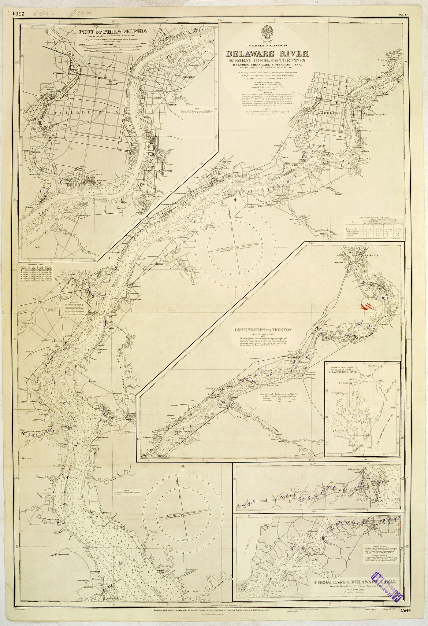 HYDROGRAPHIC OFFICE., Delaware River Bombay Hook to Trenton., antique map, old maps