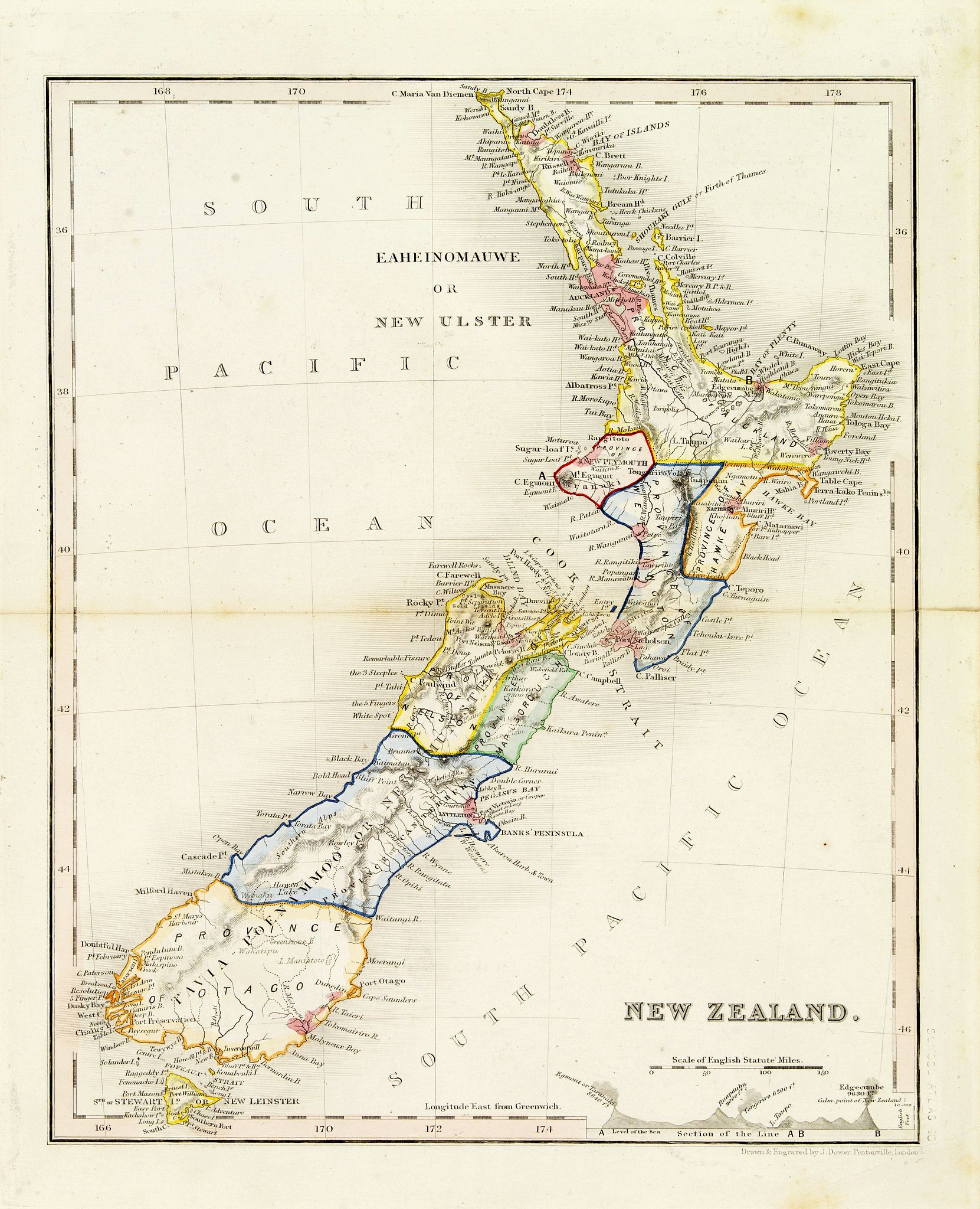 DOWER, J., New Zealand., antique map, old maps