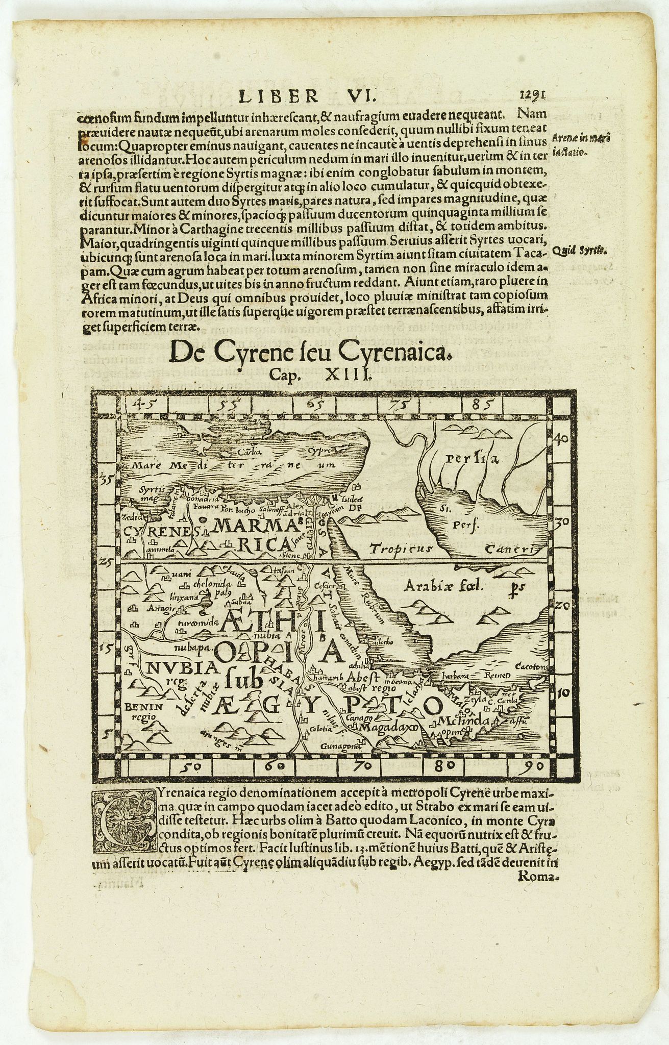MUNSTER, S.,  De Cyrene seu Cyrenaica. [Egypt and Ethiopia], antique map, old maps