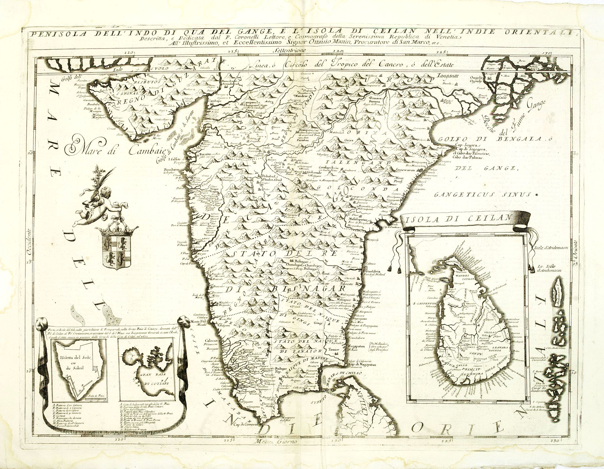 CORONELLI, V.M., Penisola dell'Indo di qua del Gange, e l isola di Ceilan. . ., antique map, old maps