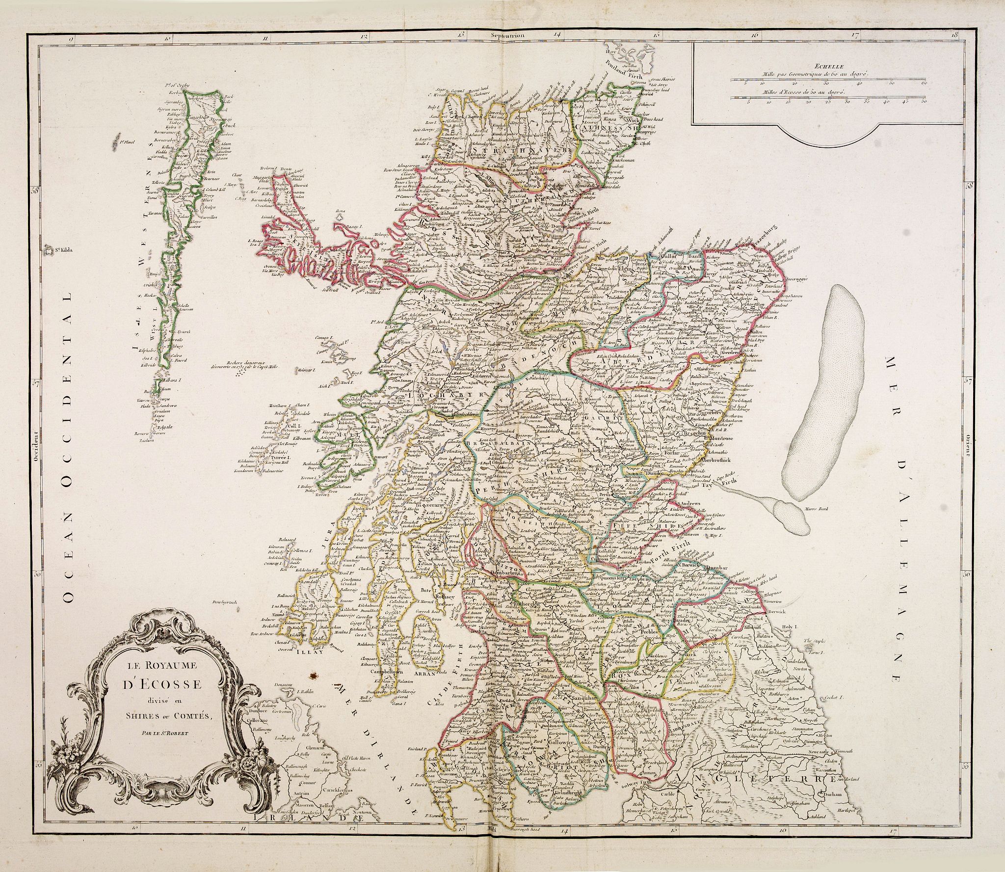 ROBERT DE VAUGONDY, G., Le Royaume d'Ecosse., antique map, old maps