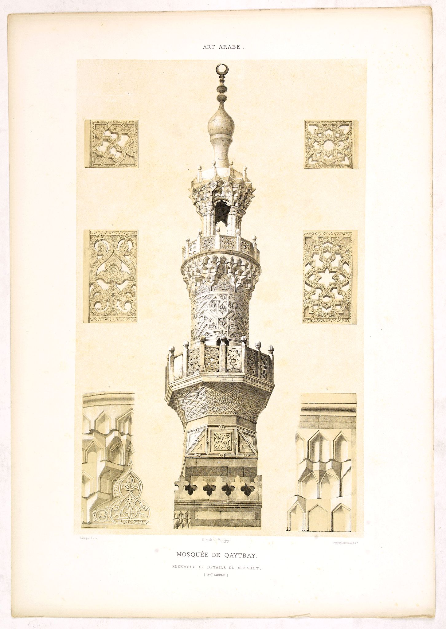 PRISSE D'AVENNES, E., Art arabe. - Mosquée de Qaytabay., antique map, old maps