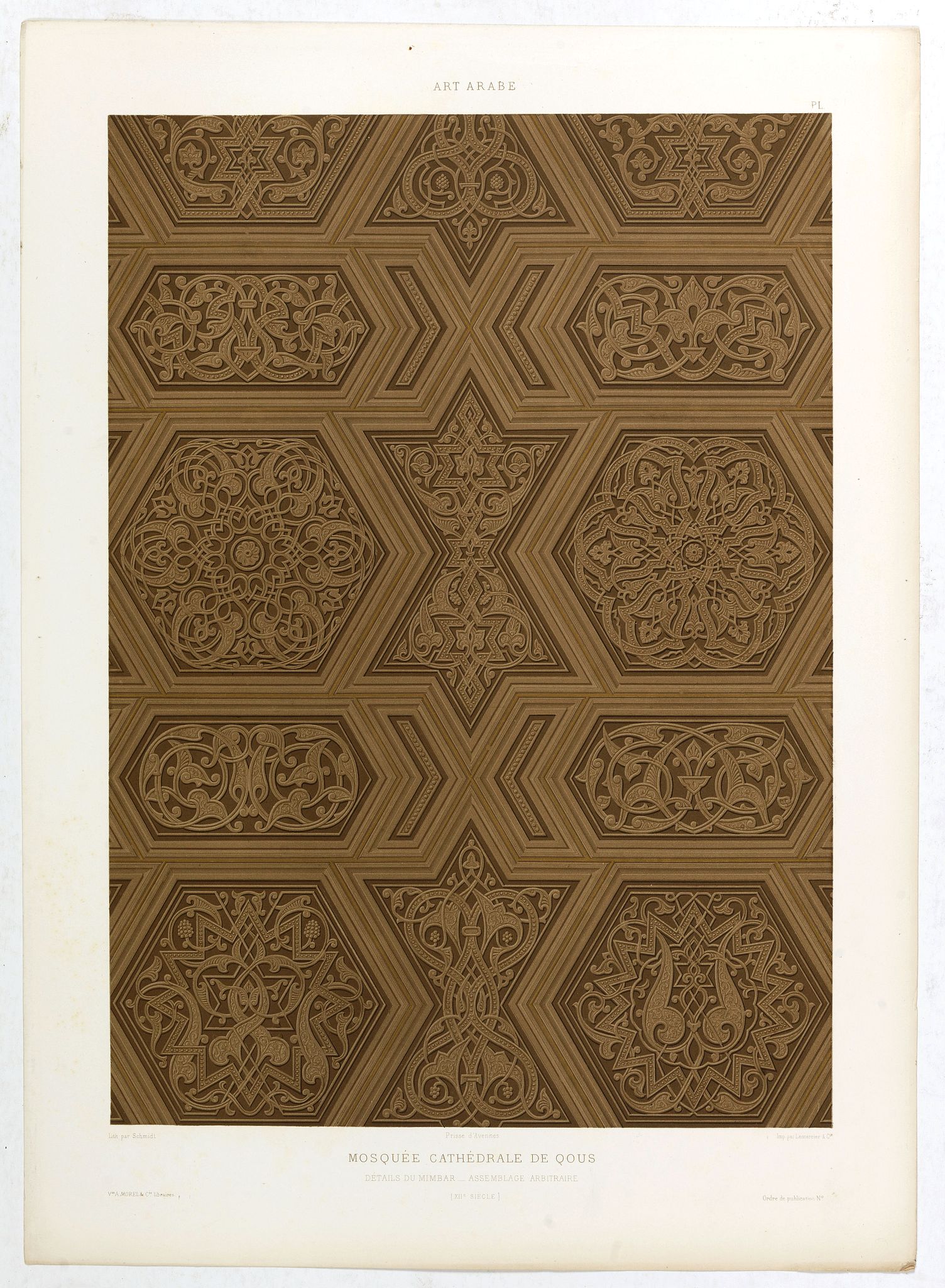 PRISSE D'AVENNES, E., Art arabe. - Mosquée cathédrale de qous Détails du Mimbar. . ., antique map, old maps