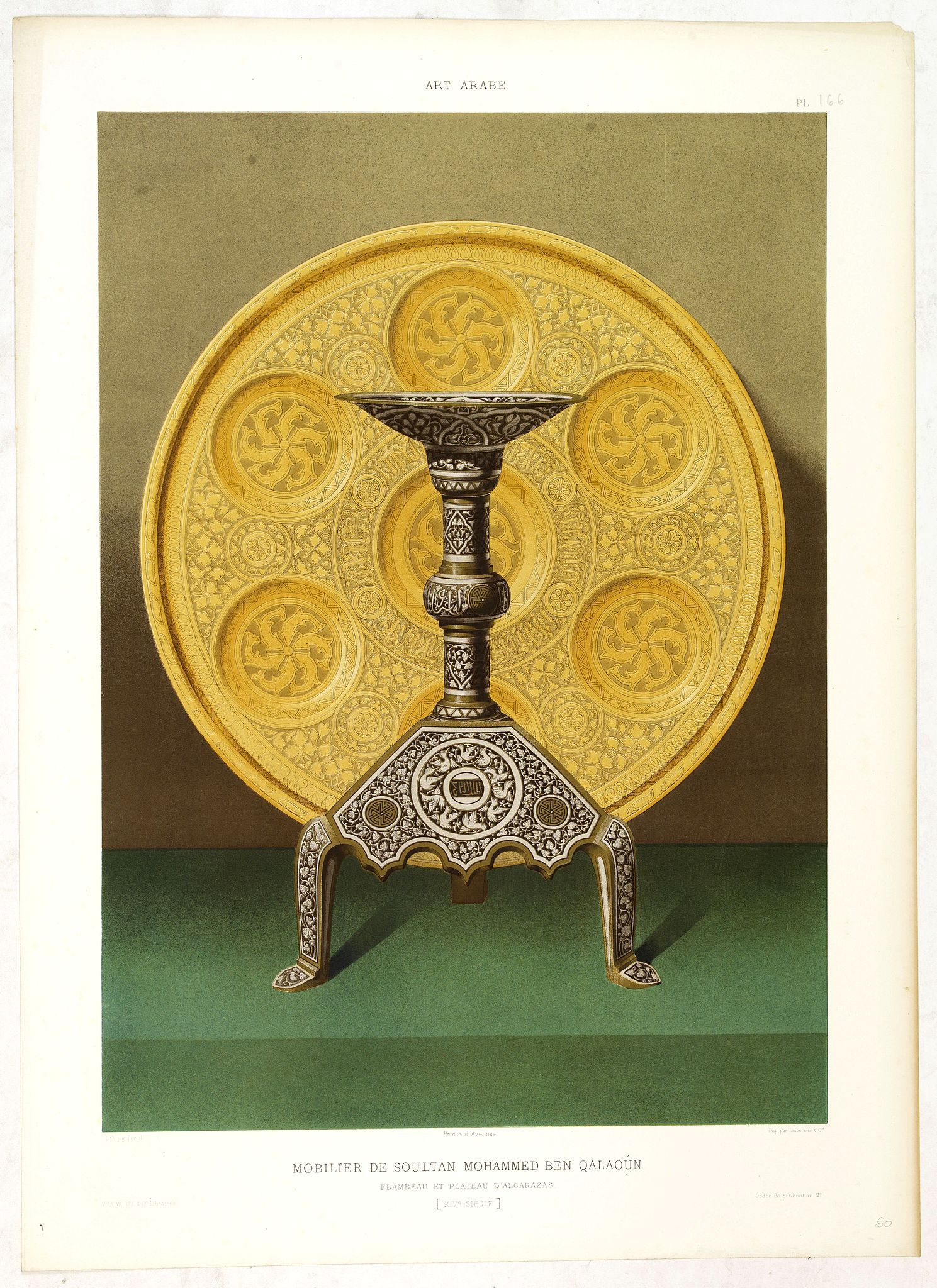 PRISSE D'AVENNES, E., Art arabe. - Mobilier de soultan Mohammed Ben Qalaoûn flambeau et plateau d'alcarazas. . ., antique map, old maps