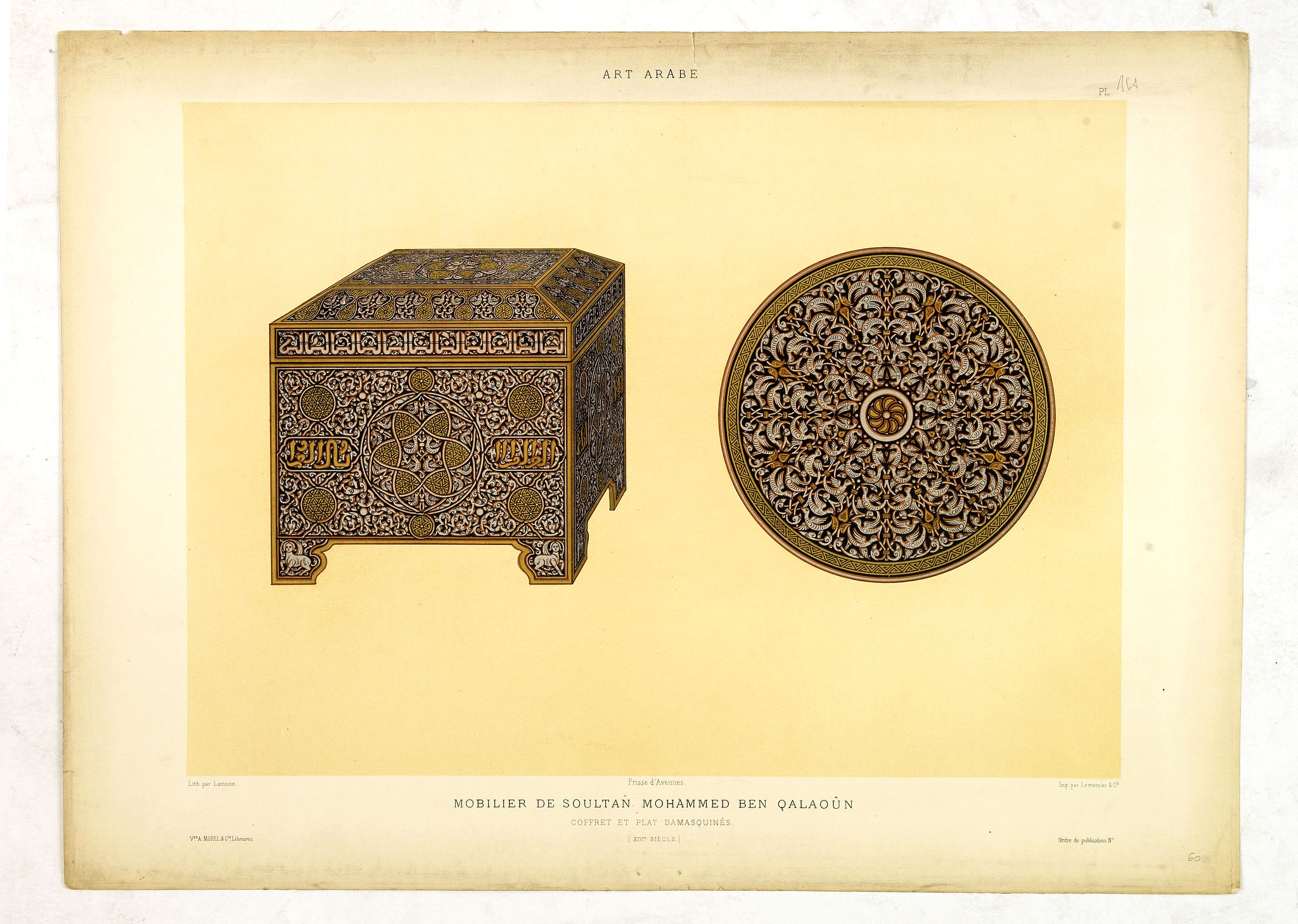 PRISSE D'AVENNES, E., Art arabe. - Mobilier de soultan Mohammed Ben Qalaoûn coffret et plat damasquinés. . ., antique map, old maps