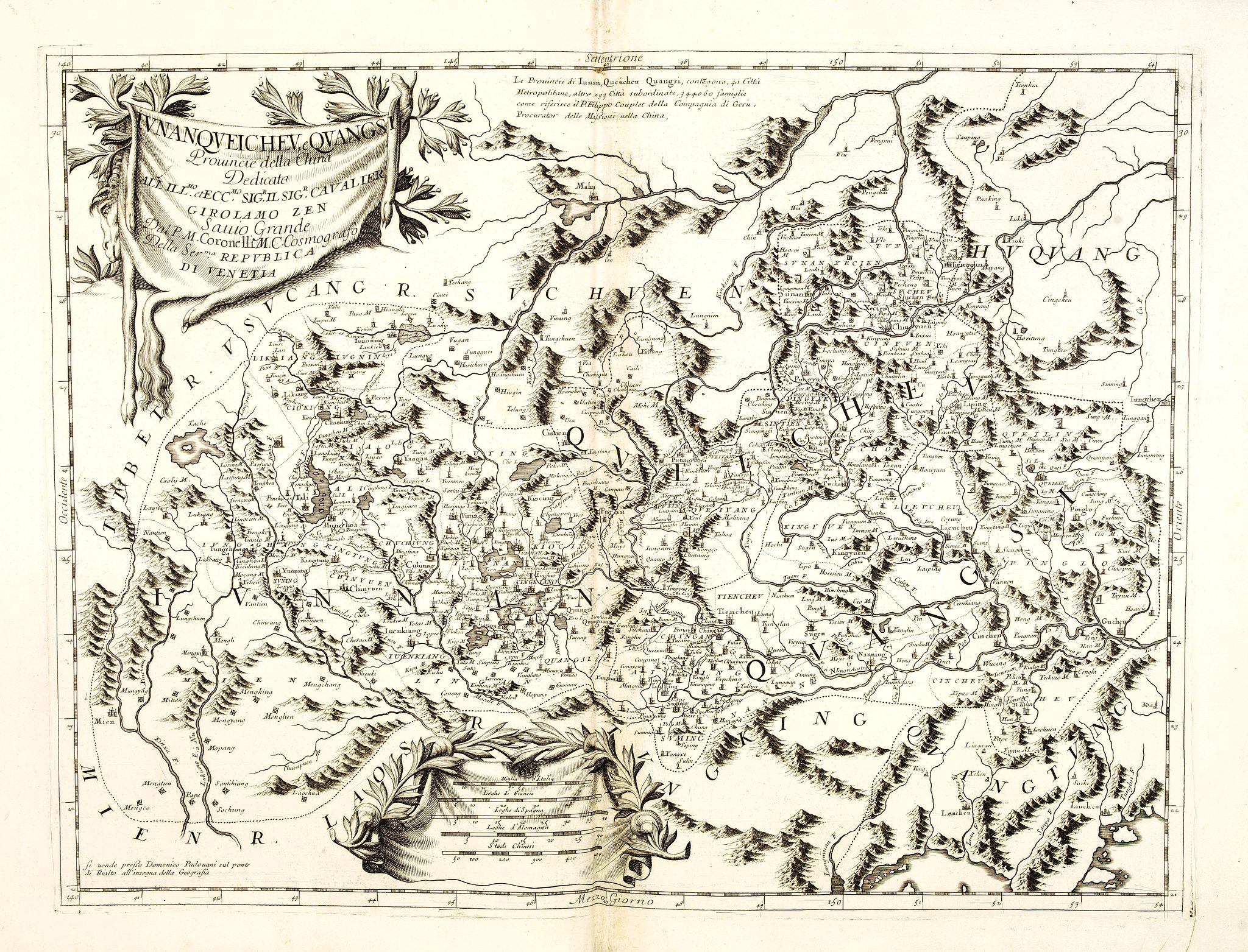 CORONELLI, V.M., Iunan, Queicheu, e Quangsi Provincie della China . . ., antique map, old maps