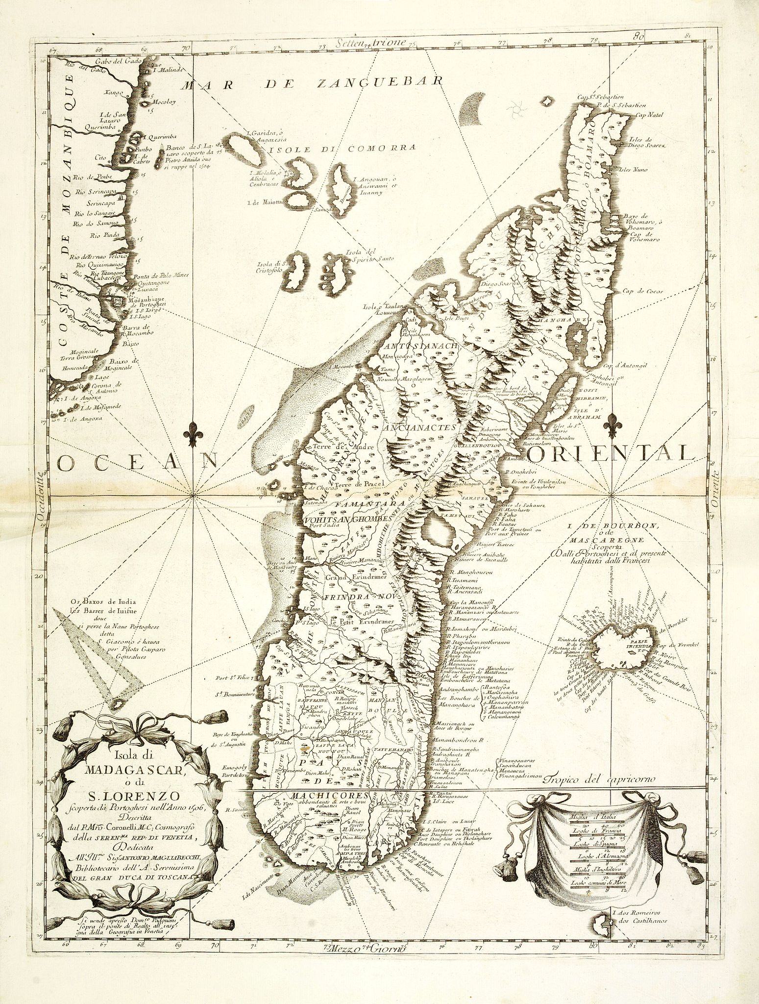 CORONELLI, V.M., Isola di Madagascar, o di S. Lorenzo . . ., antique map, old maps