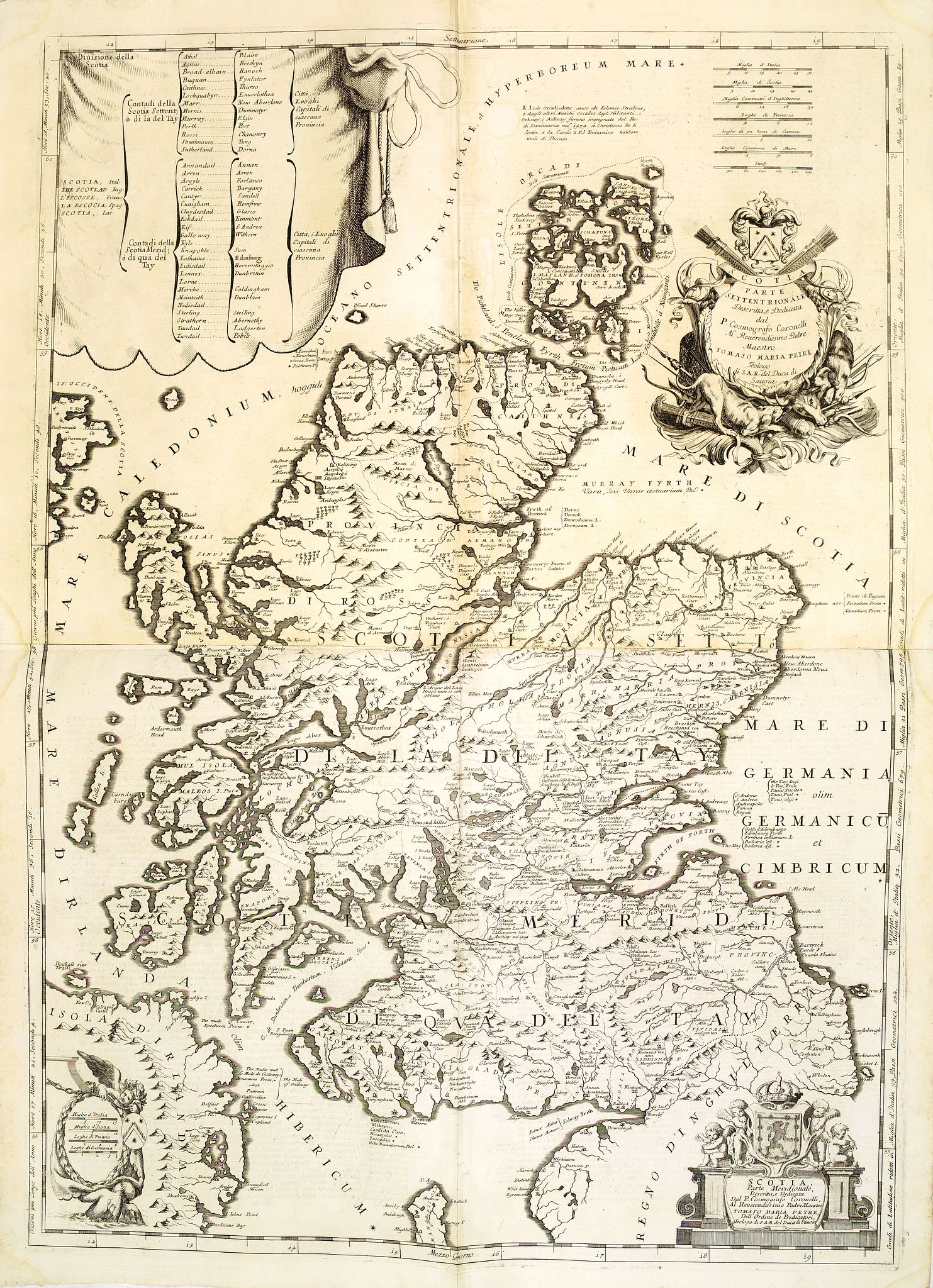 CORONELLI, V.M., Scotia parte settentrionale. . . / Scotia parte meridionale . . ., antique map, old maps