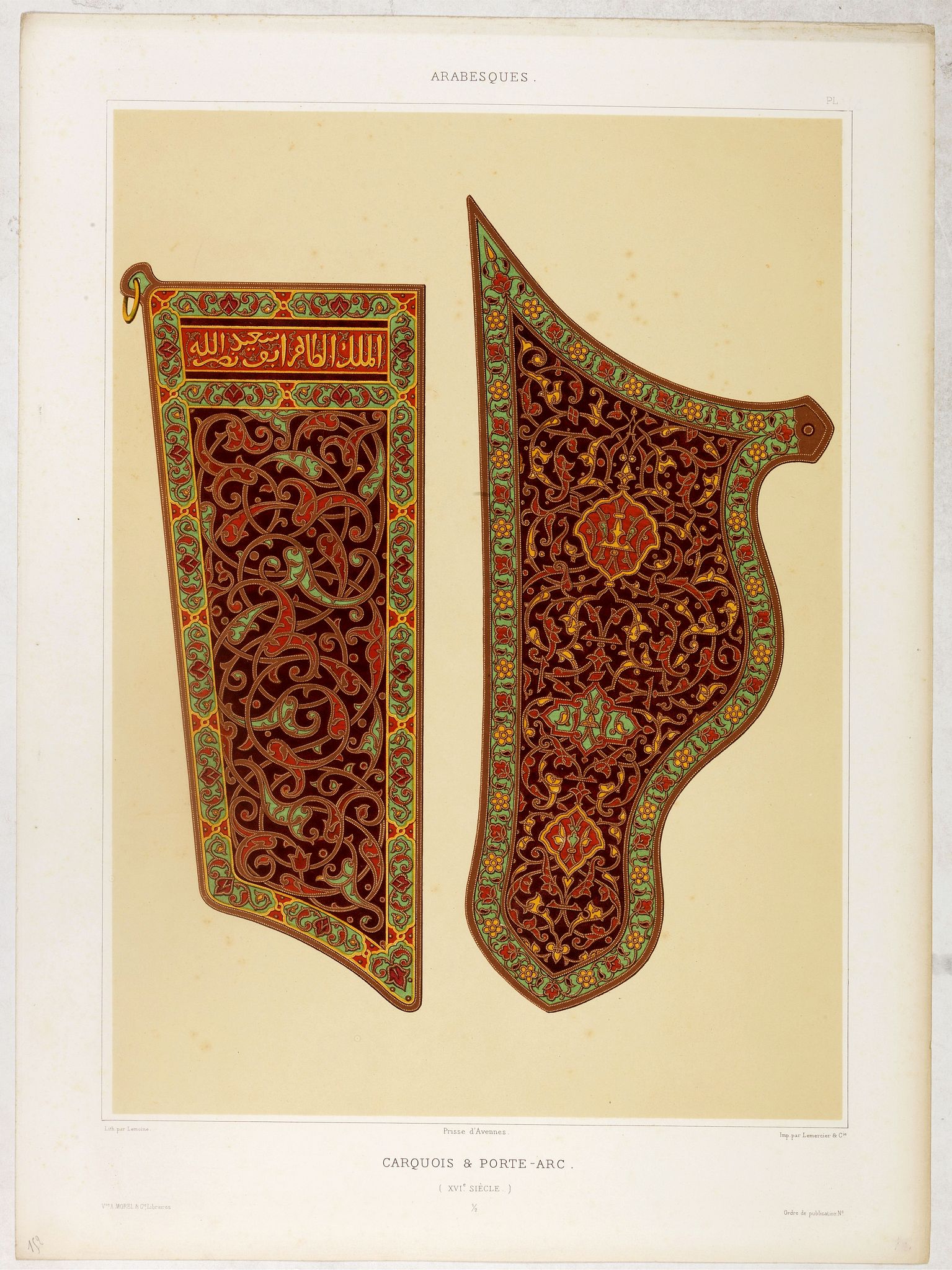 PRISSE D'AVENNES, E., Arabesques. - Carquois & porte-arc., antique map, old maps