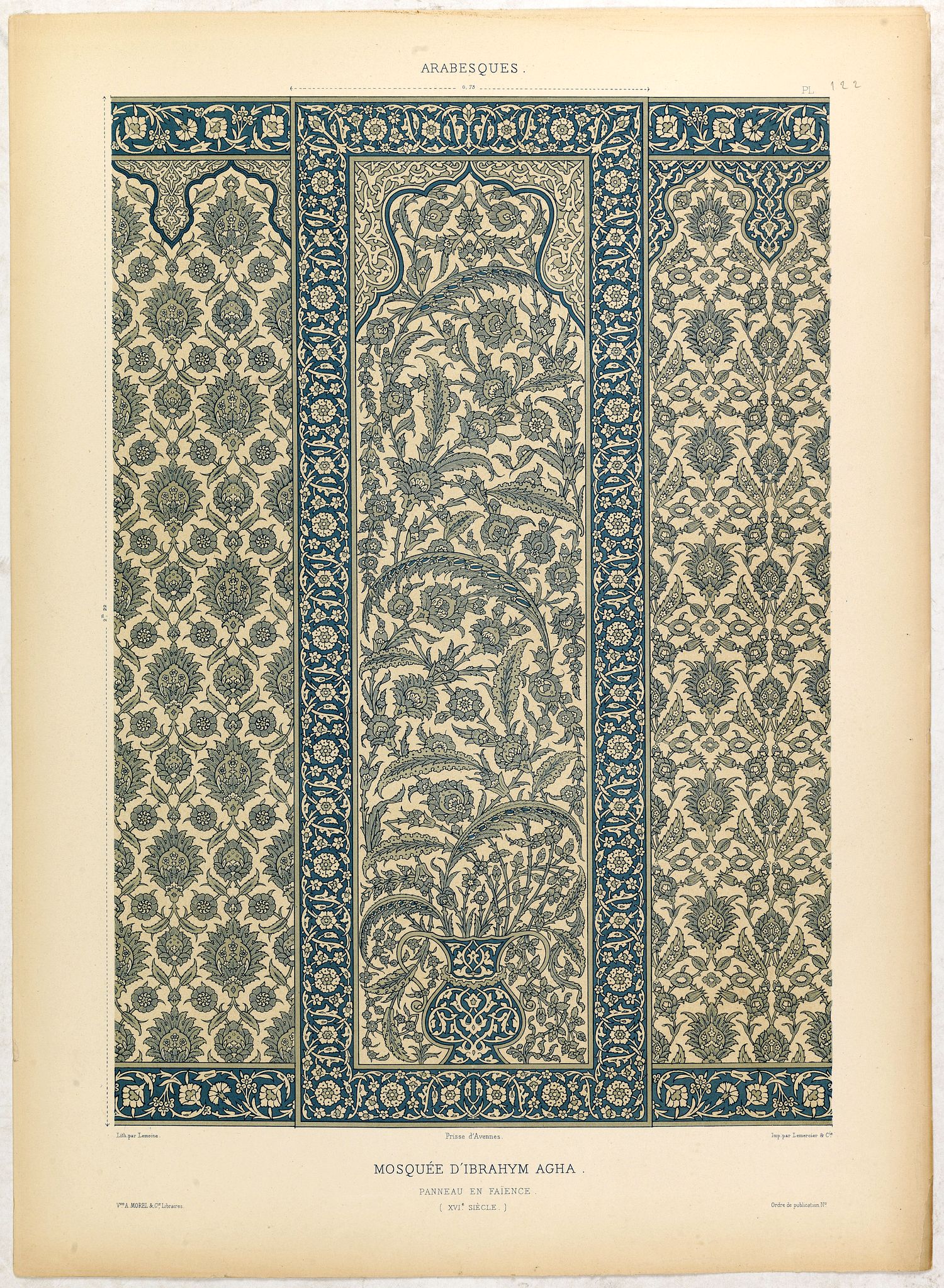 PRISSE D'AVENNES, E., Arabesques. - Mosquée d'Ibrahym Agha. Panneau en faïence., antique map, old maps