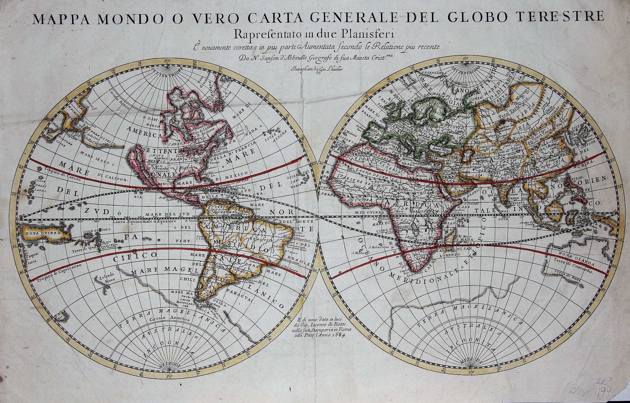 DE ROSSI, G., Mappa Mondo o vero carta generale del globo terestre., antique map, old maps