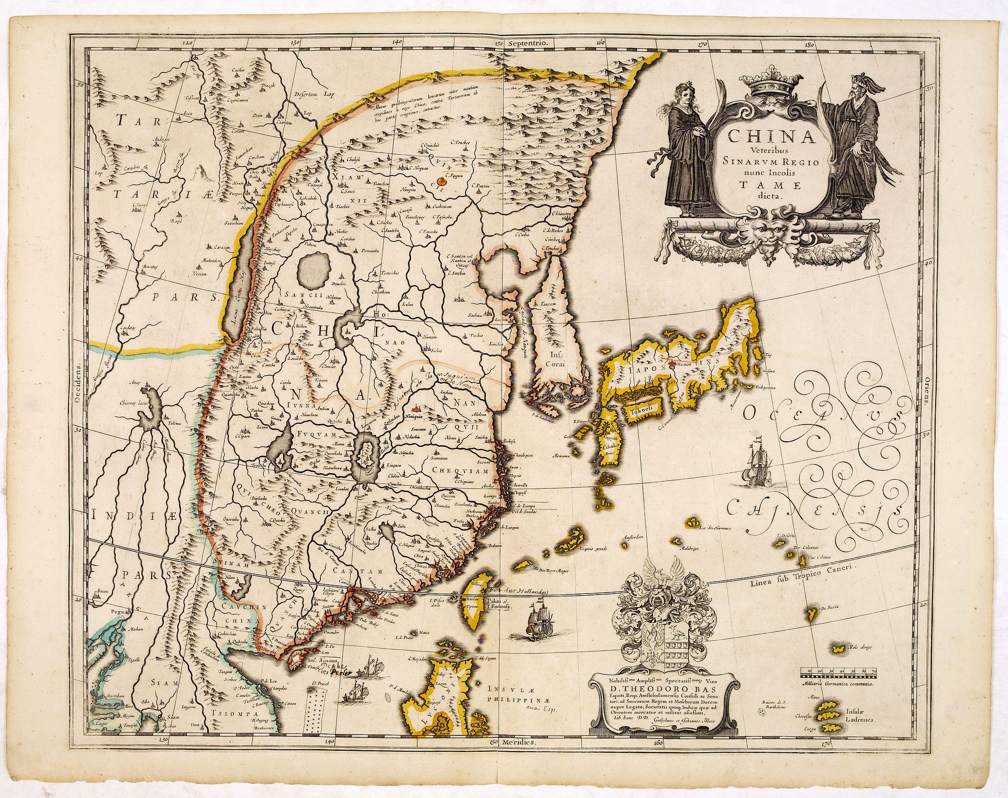 BLAEU, W., China Veteribus Sinarum Regio., antique map, old maps