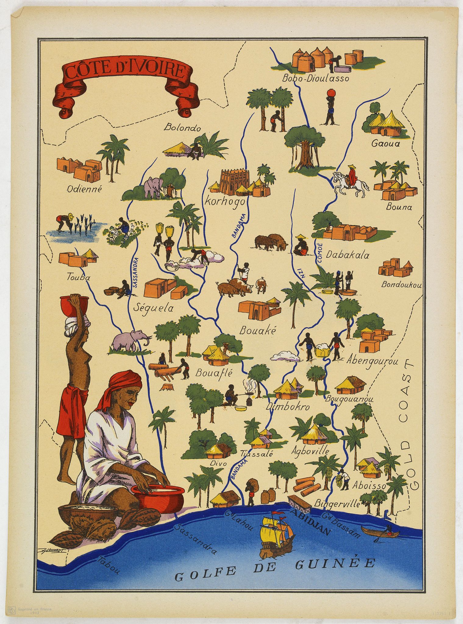 JYLBERT, Cote d'Ivoire, antique map, old maps