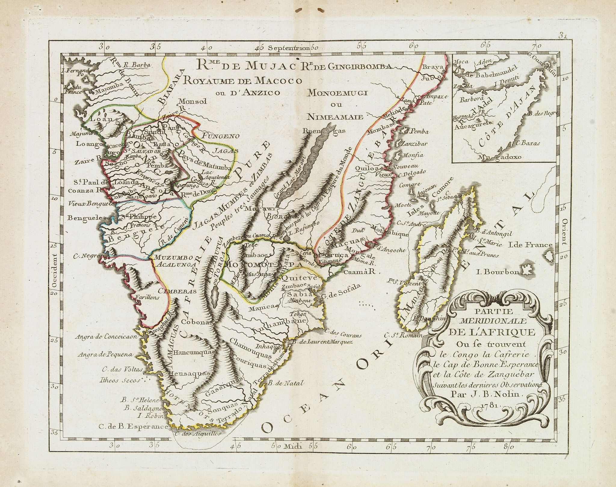 MONDHARE, L.J. / NOLIN, J.B., Partie meridionale de l'Afrique ou se trouvent le Congo. . ., antique map, old maps