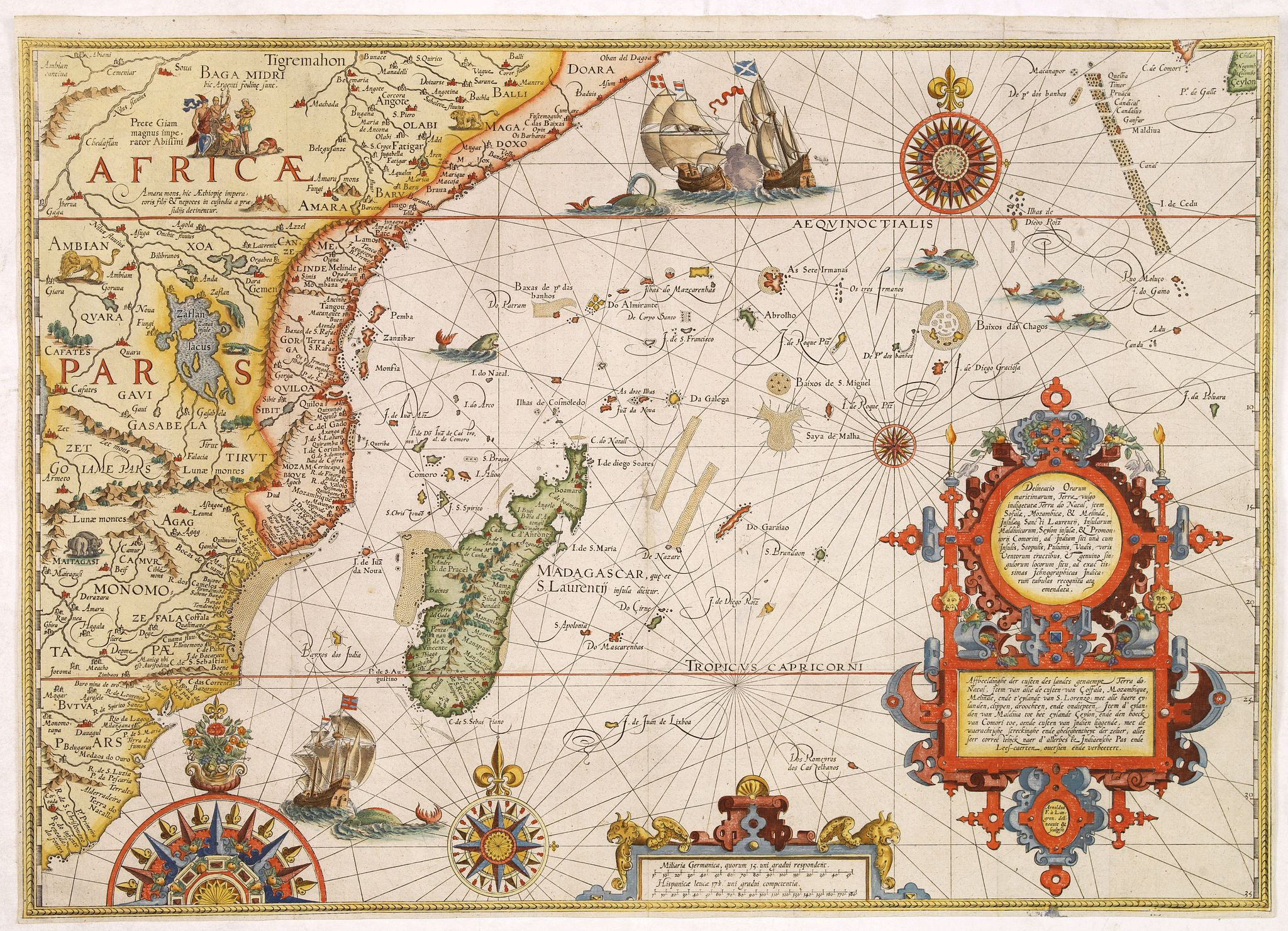 VAN LINSCHOTEN, J.H., Affbeeldinghe der custen des landts. . .Terra do Natal., antique map, old maps