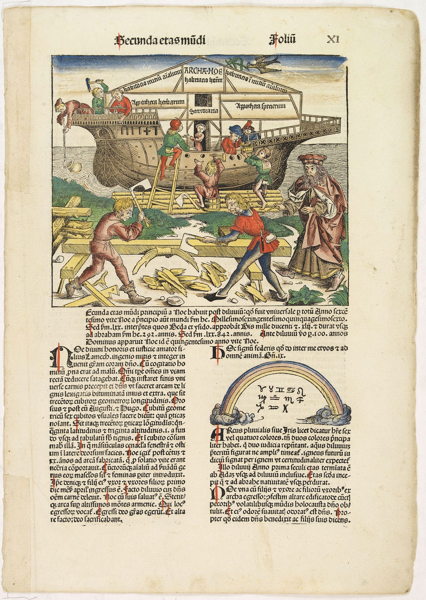 SCHEDEL, H., Secunda etas mudi (The arch of Noah.) Folio XI., antique map, old maps