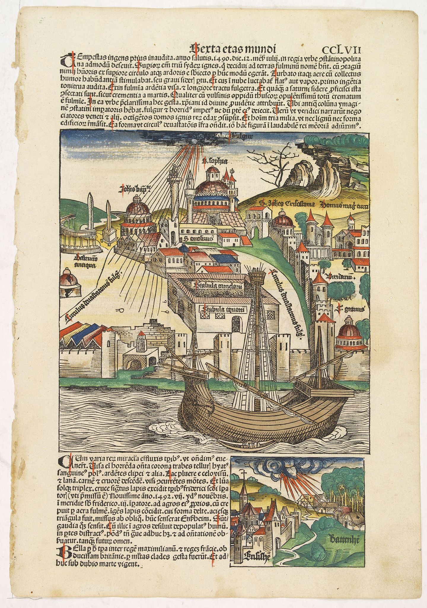 SCHEDEL, H., Texta etas mundi CCLVII, antique map, old maps