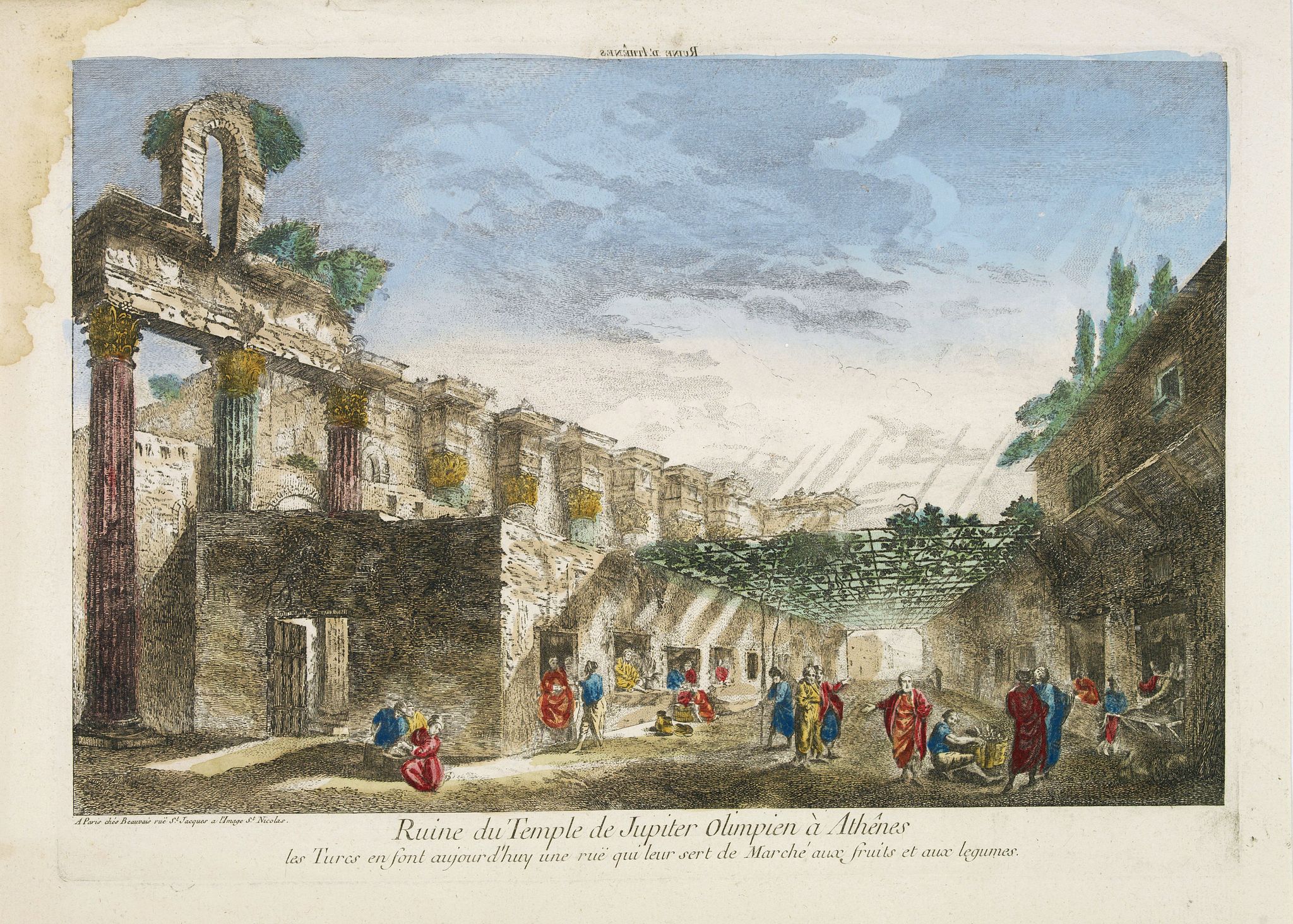 CHEREAU, J.,  Ruine du Temple de Jupiter Olimpien � Ath�nes les Turcs en sont aujour d'huy une rue quil leur sert de March� aux fruits et aux legumes., antique map, old maps
