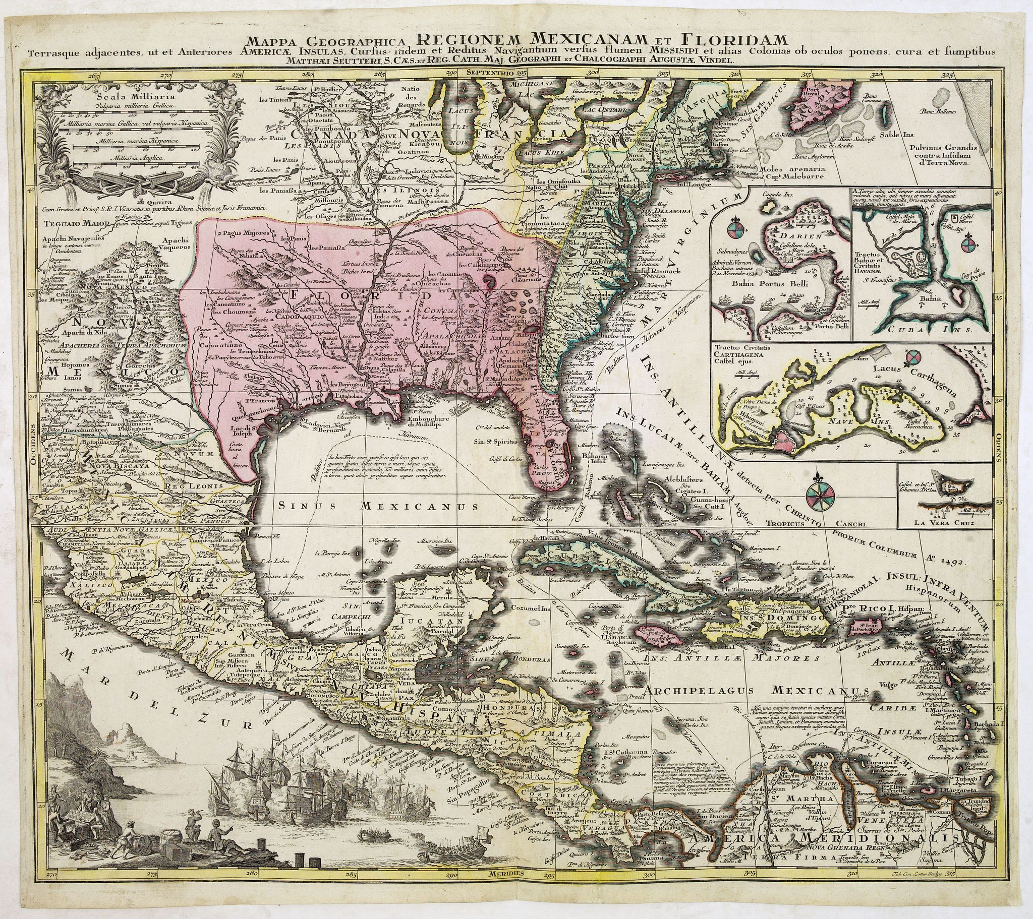 SEUTTER, M., Mappa Geographica Regionem Mexicanam et Floridam., antique map, old maps