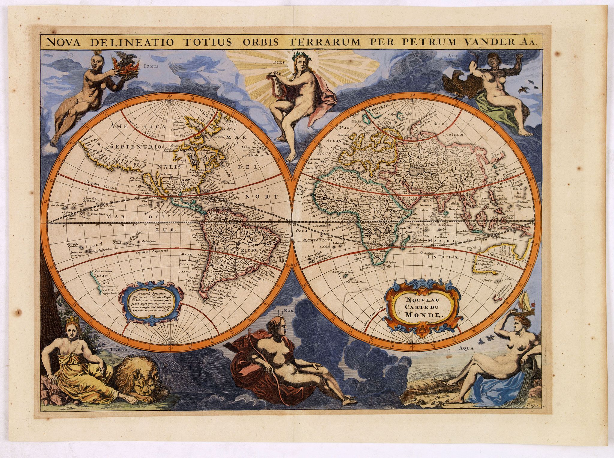 VAN DER AA, P., Nova Delineatio Totius Orbis Terrarum Per Petrum Vander Aa., antique map, old maps