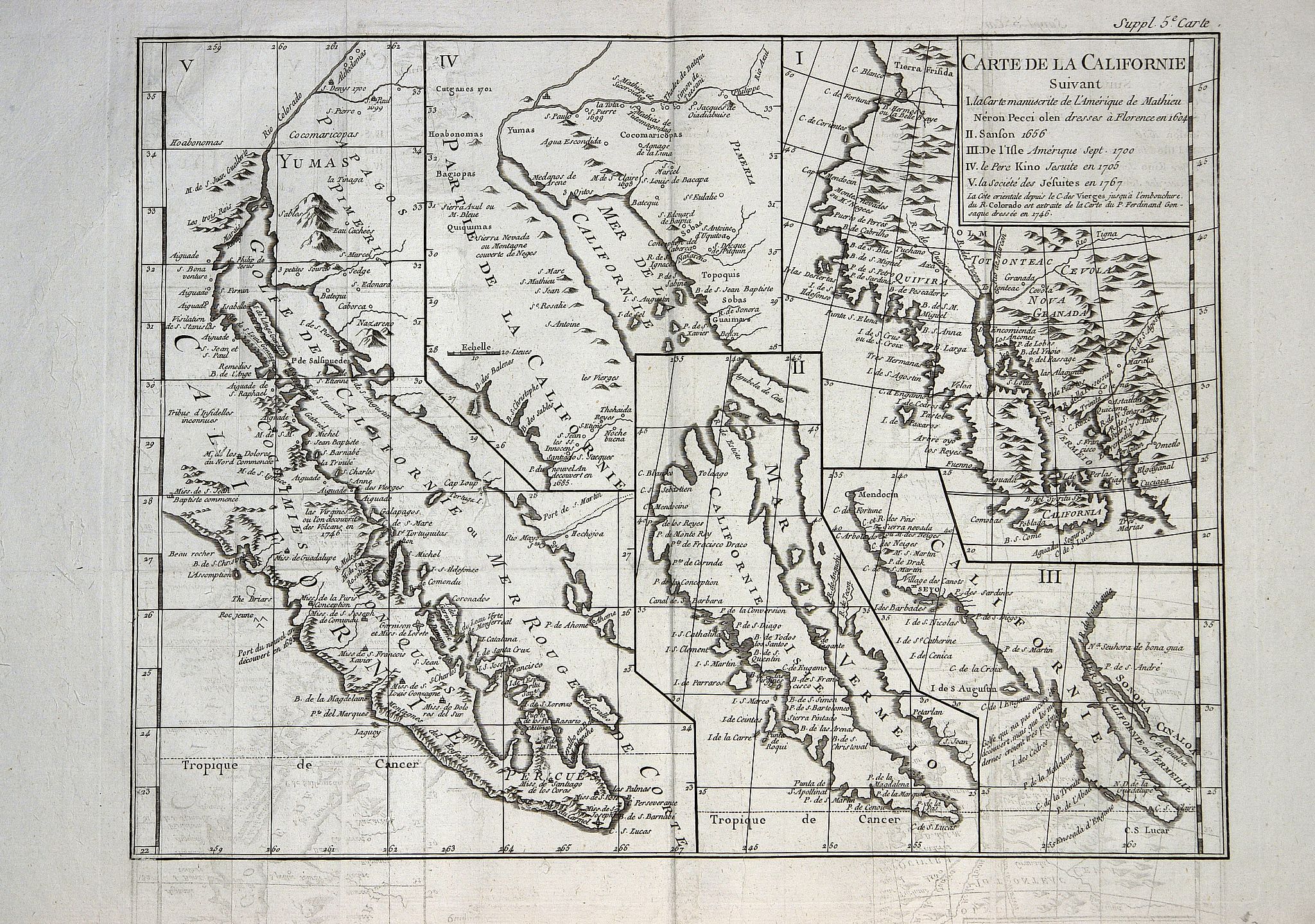 DIDEROT, D., Carte de la Californie suivant. . . (Five maps on one sheet), antique map, old maps