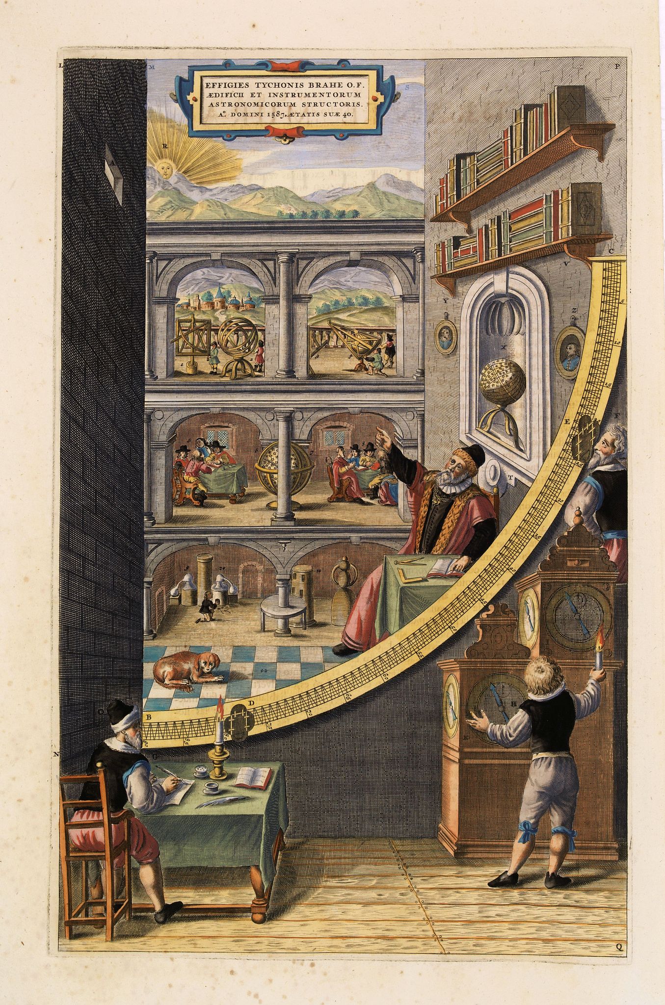 BLAEU, J.,  Effigies Tychonis Brahe O.F. Aedificii et Instrumentorum Astronomicorum structoris. A�. Domini 1587, Aetatis Sue 40., antique map, old maps