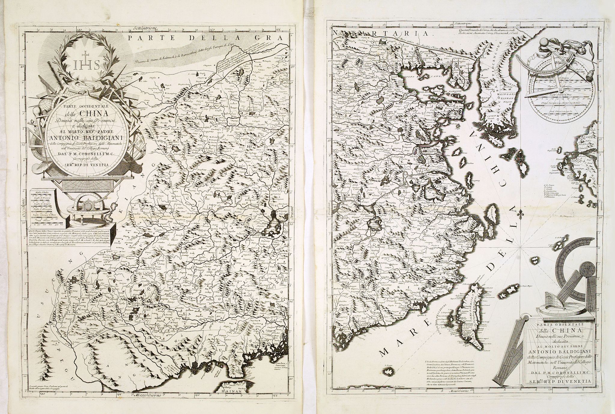 CORONELLI, V.M., Parte occidentale della China / Parte orientale della China . . ., antique map, old maps