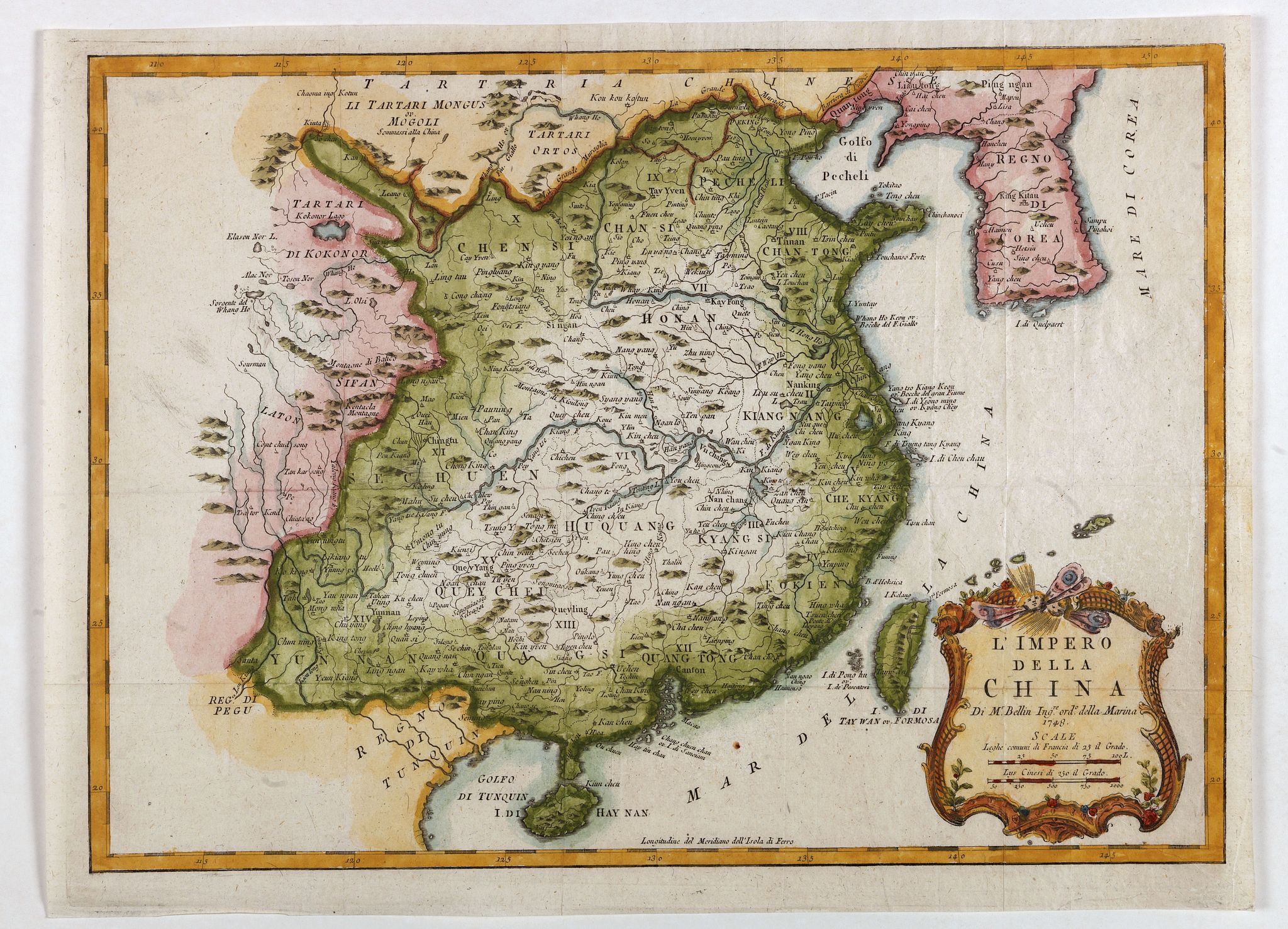 BELLIN, J.N., L'Impero Della China., antique map, old maps