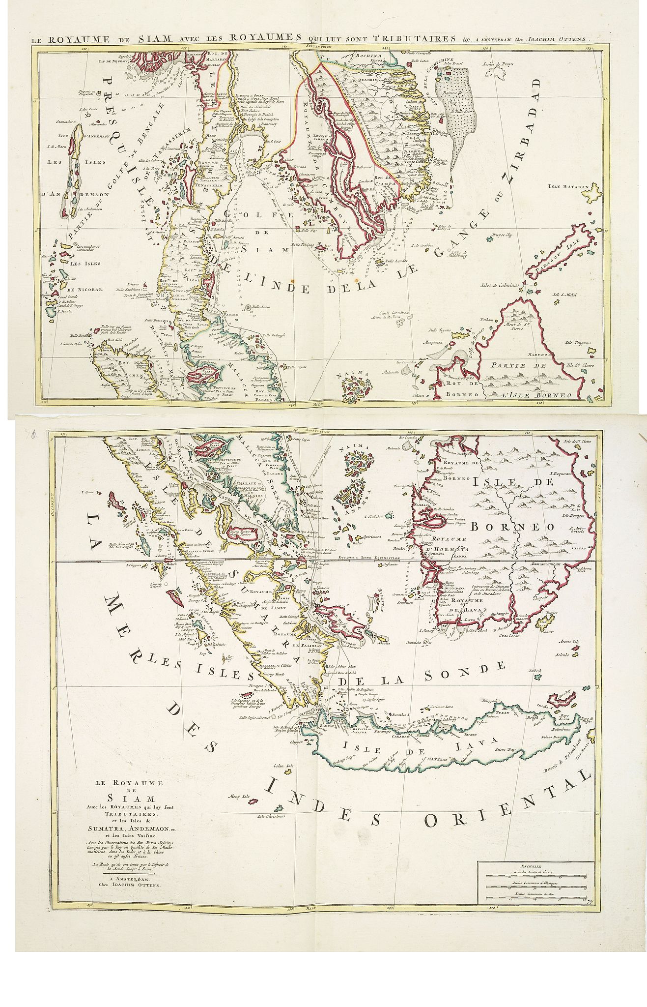OTTENS, J., Le Royaume de Siam avec Les Royaumes Qui Luy sont Tributaries & c. / La Royaume de Siam avec les royaumes qui luy sont Tributaires, et les Isles de Sumatra, Andemaon, etc. . .  [two sheet map], antique map, old maps