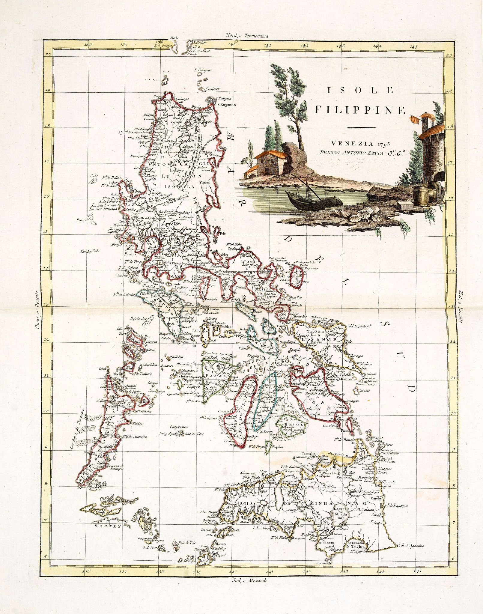 ZATTA, A,  Isole Filippine., antique map, old maps