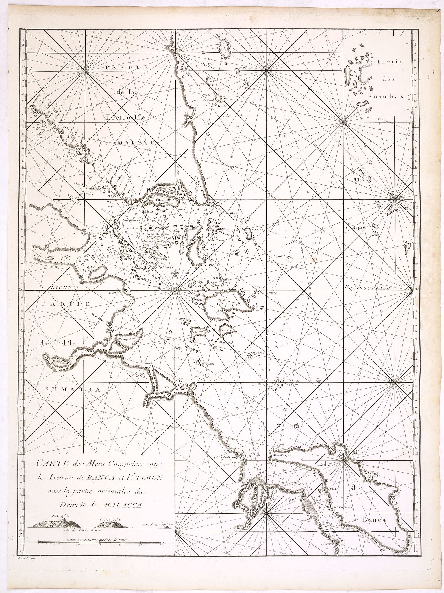 D'APRES DE MANNEVILLETTE.,  Nouvelle carte des mers comprises entre le d�troit de Banca et P�. Timon avec la partie orientale du d�troit de Malacca., antique map, old maps