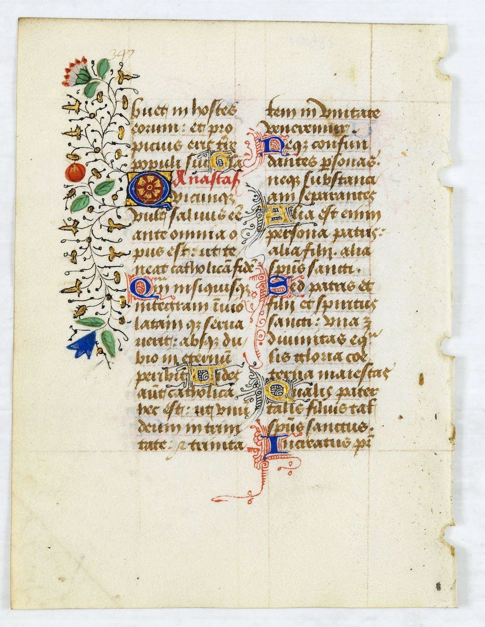 BOOK OF HOURS., Leave from a Book of Hours on vellum., antique map, old maps