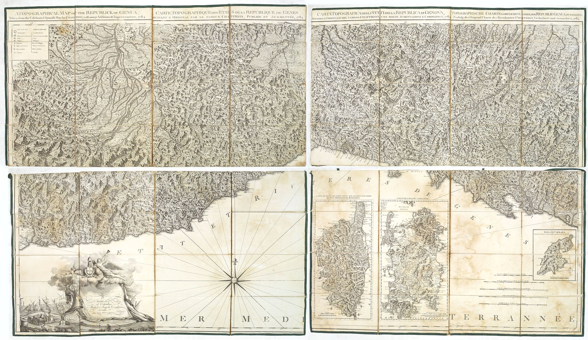 CHAFFRION, G., A topographical map of the Republick of Genua = Carte topographique des etats de la republique de Genes = Carta topografica degli stati della republica di Genova = Topographische charte sambtlichen l'ander, der republie Genua., antique map, old maps