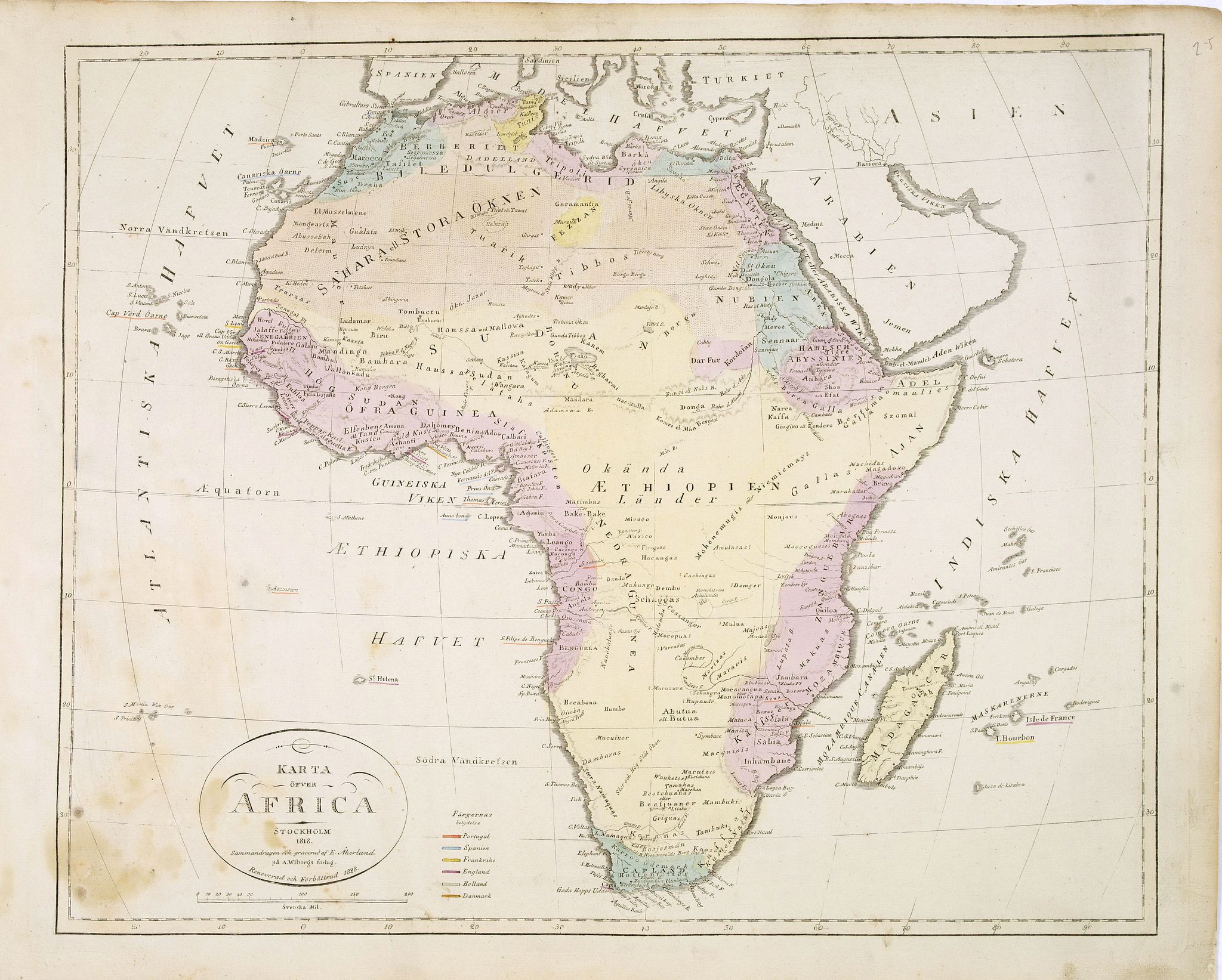 ÅKERLAND, E, Karta öfver Africa., antique map, old maps