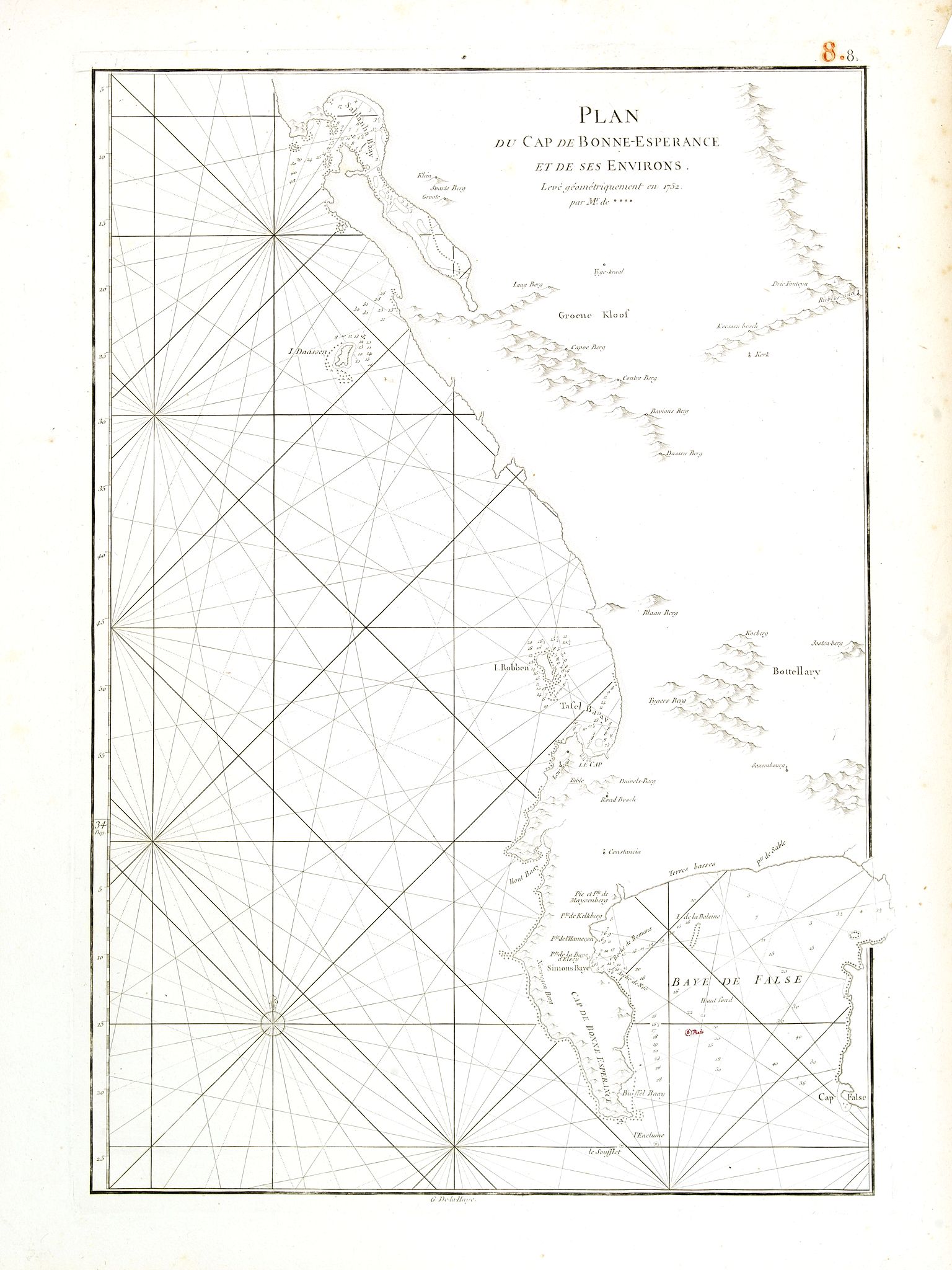 D'APRES DE MANNEVILLETTE., Plan du Cap de Bonne-Esperance et ses environs.., antique map, old maps